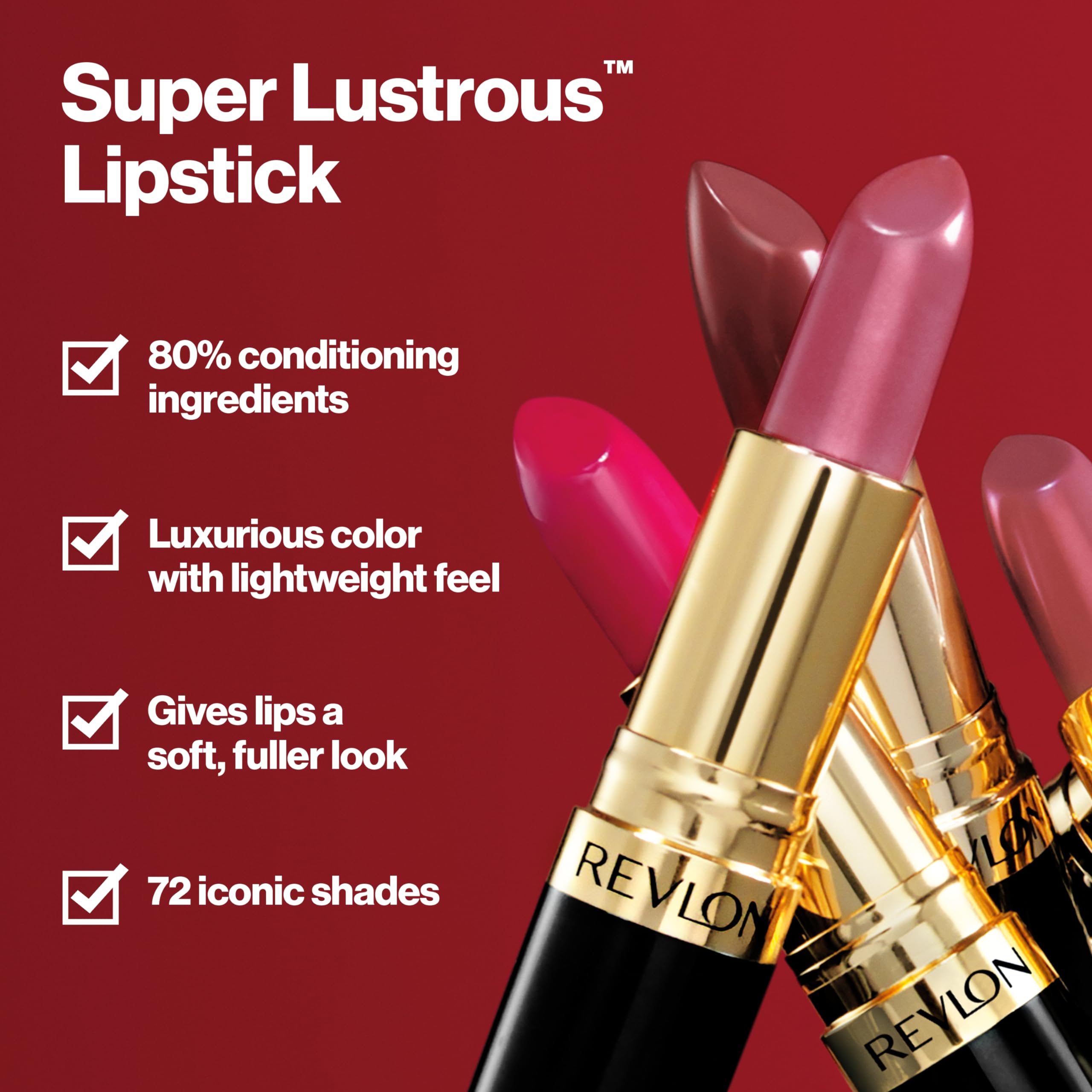 Revlon Lipstick, Super Lustrous Lipstick, Creamy Formula For Soft, Fuller-Looking Lips, Moisturized Feel, 619 Rose & Shine, 0.15