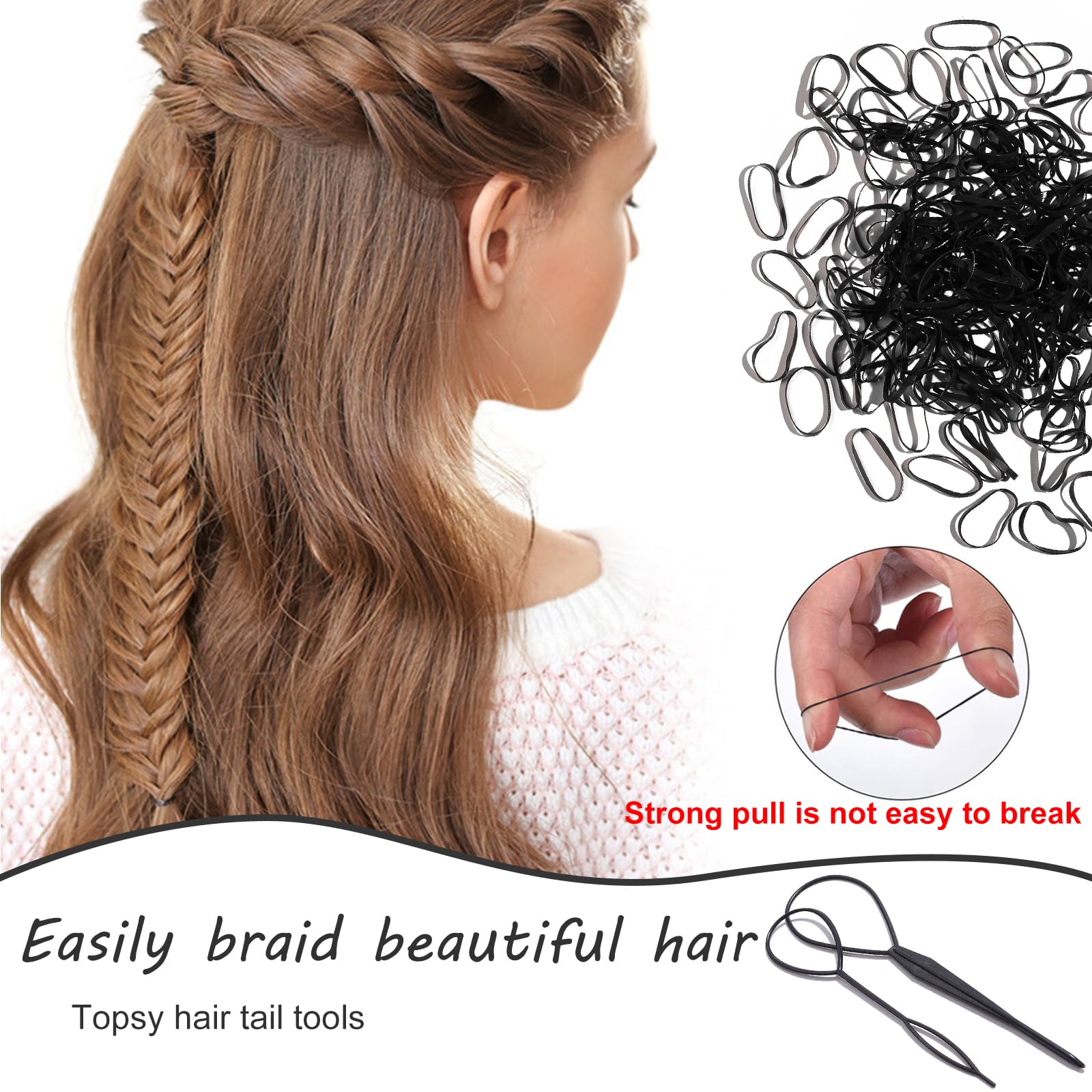 2500 Pcs Hair Bands, Elastic Hair Band, Mini Hair Rubbers Ties With 2 Pcs Topsy Tail Hair Tools For Girls Ponytail Hair Accessor