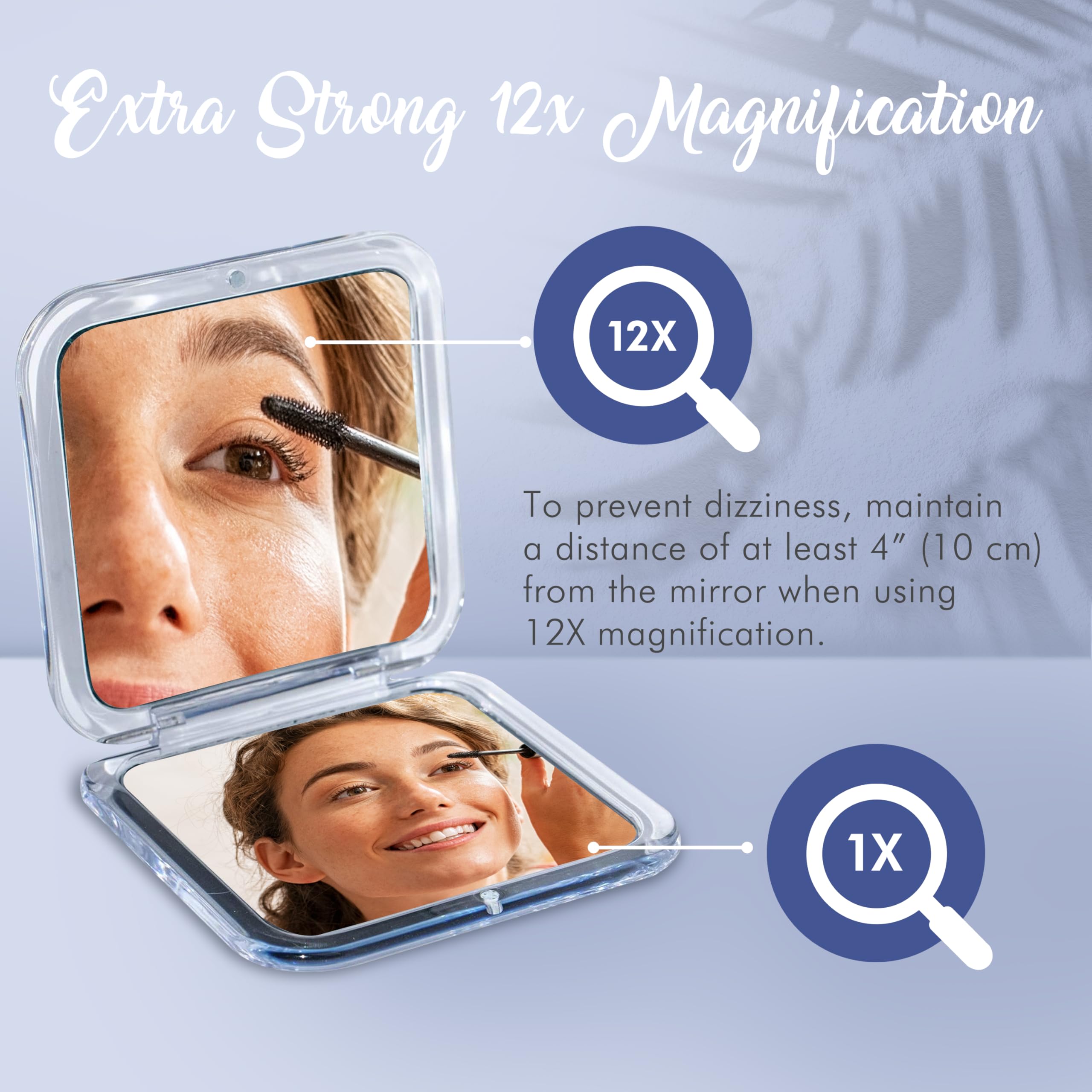 Mirrorvana Small Travel Makeup Mirror With 12X And 1X Magnification - Compact, Pocket-Size, Handheld - Magnified Compact Mirror