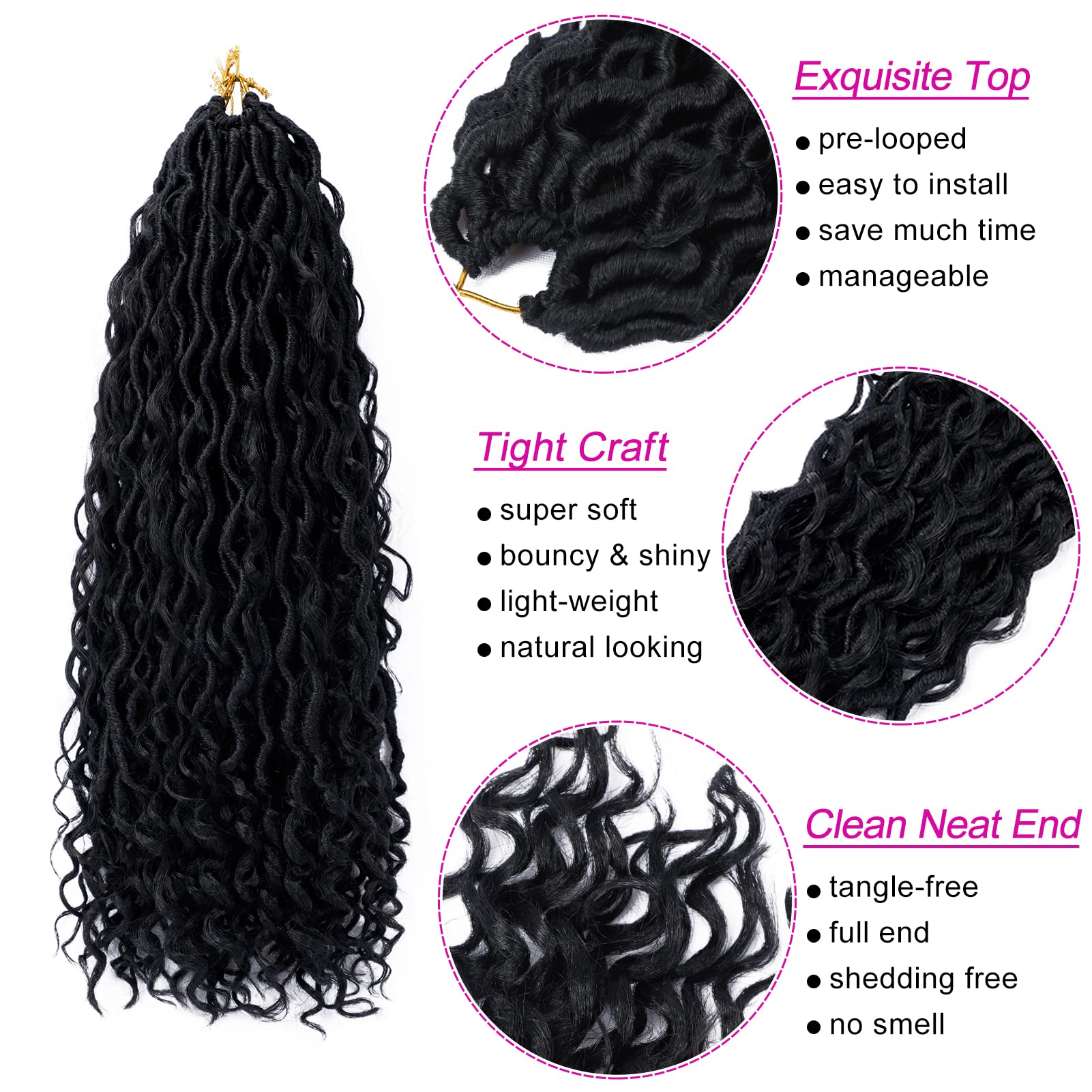 Goddess Locs Crochet Hair 18 Inch 7 Packs Boho Faux Locs Crochet Hair for Black Women Pre Looped Crochet Locs with Curly Ends (#