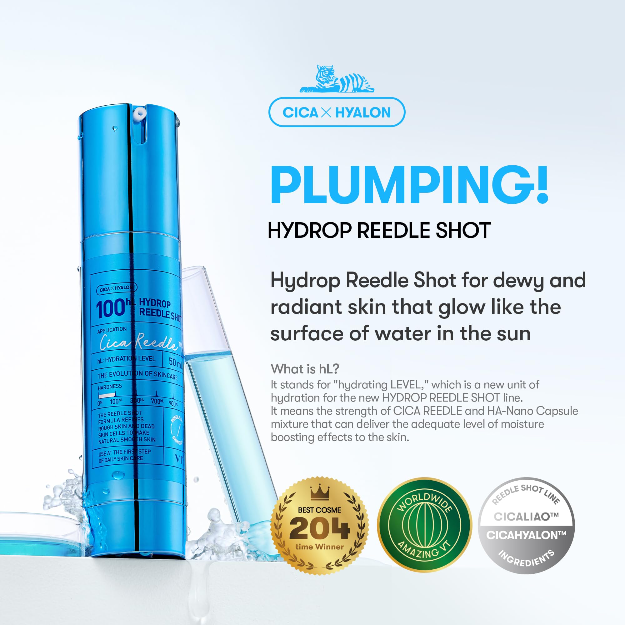 Vt Cosmetics Hydrop Reedle Shot 100Hl, Hyaluronic Acid Microneedling Serum, Intensive Hydrating & Moisturizing Exosome, Light-We