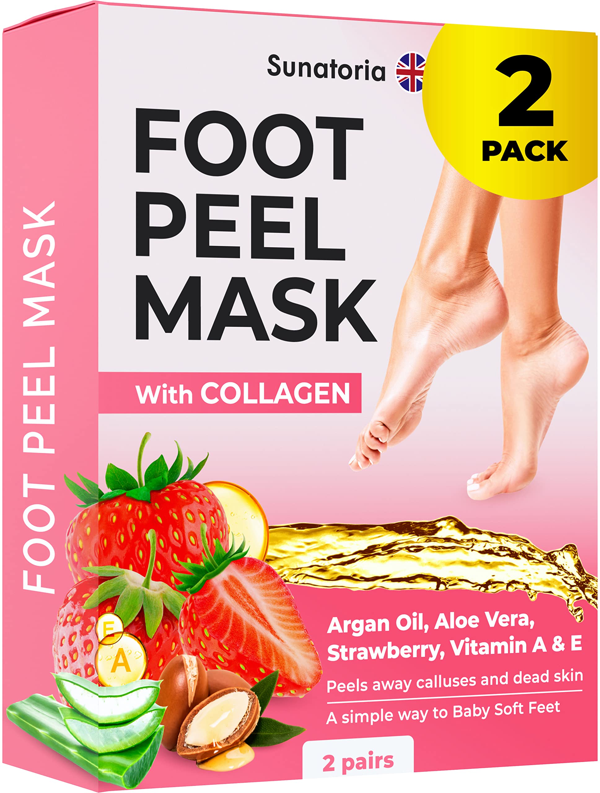 SUNATORIA Foot Peel Mask - Dermatologically Tested - 2 Pack (Pairs) Exfoliating Foot Mask - Makes Feet Baby Soft by Peeling away