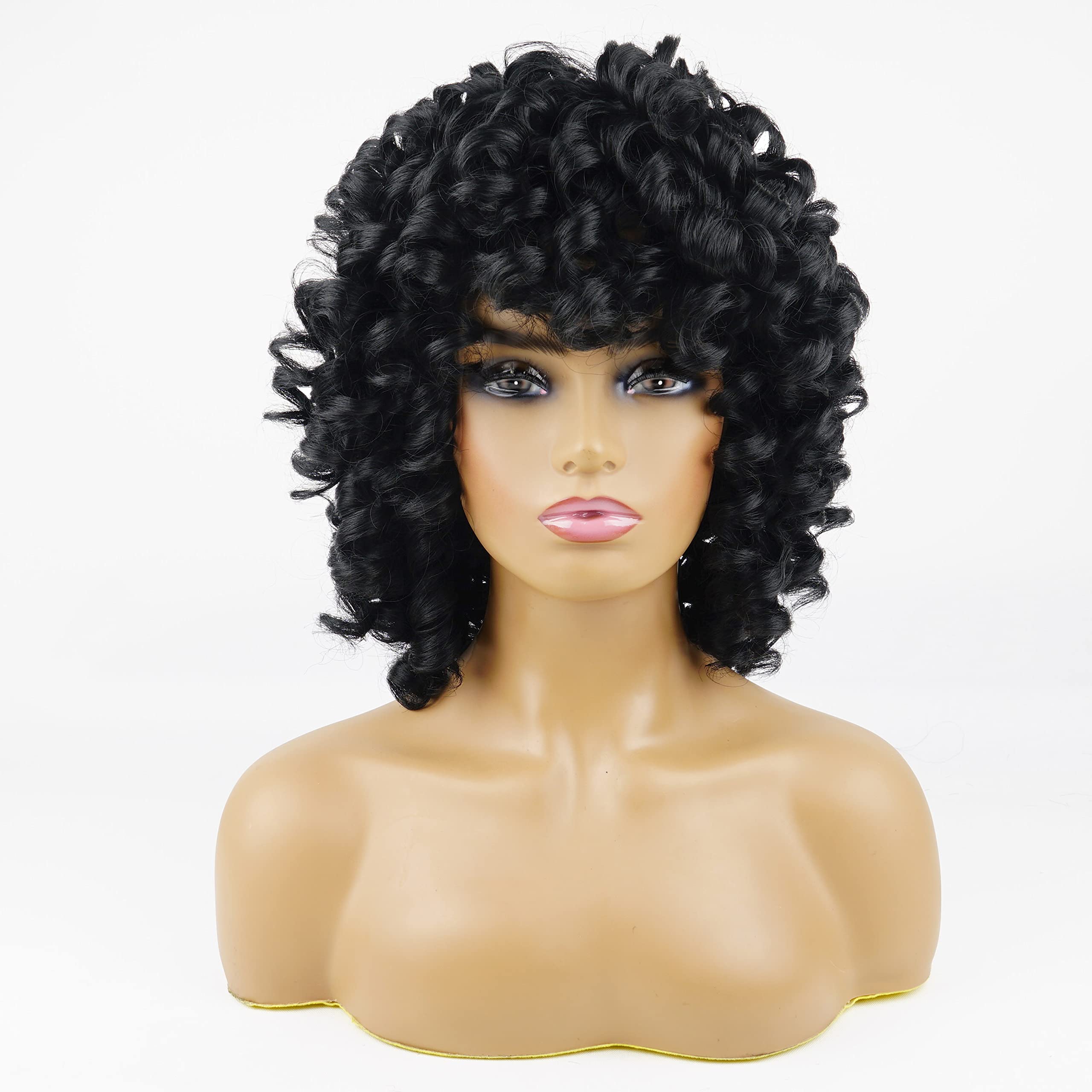 andromeda Short Curly Wigs for Black Women Soft Black Curly Wig with Bangs Fluffy Curls Synthetic Hair Wig Loose Curly African A