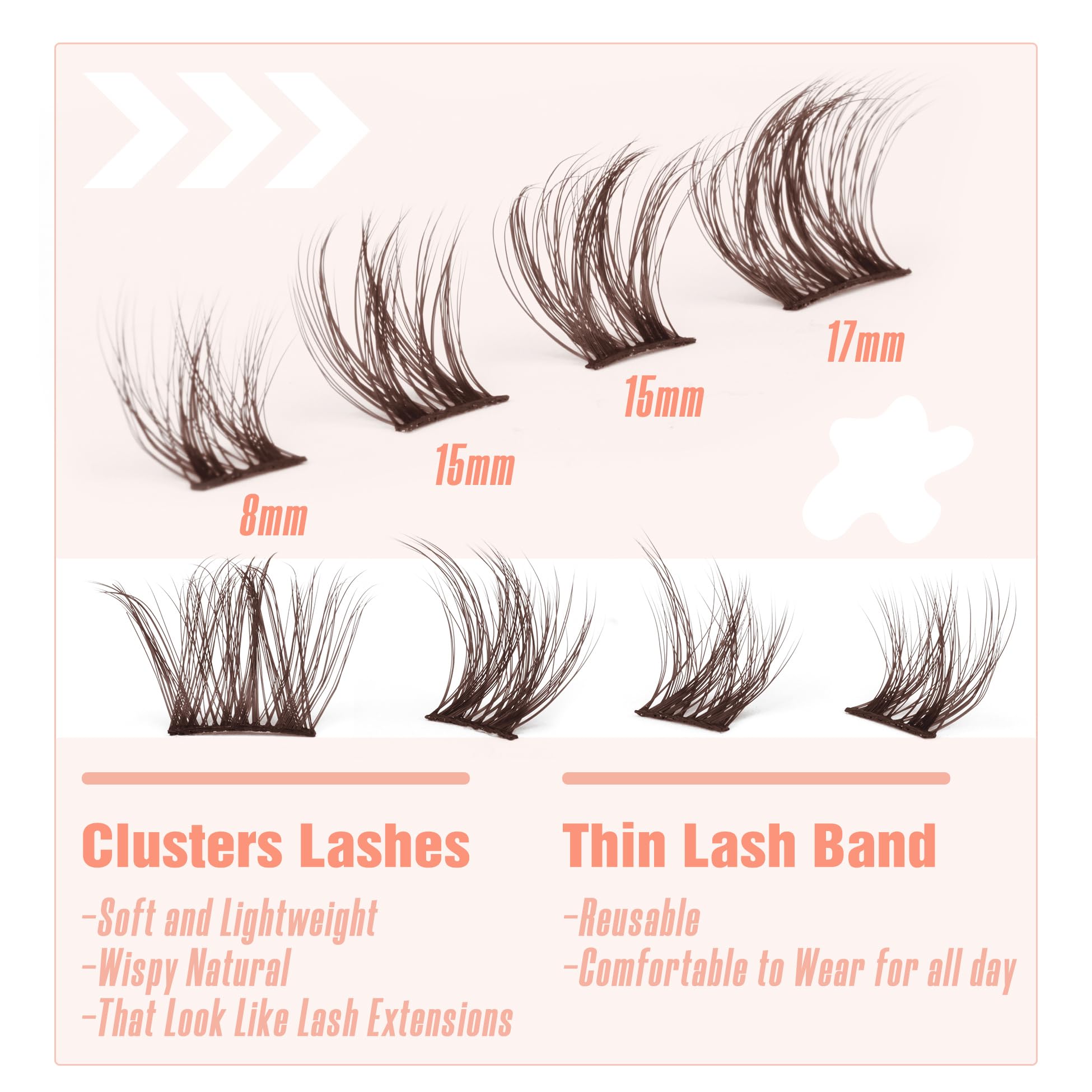 Lash Clusters DIY Eyelash Extension Natural Look Cluster Lashes Brown Fluffy DIY Lash Extensions 3D Individual Lashes Mink False