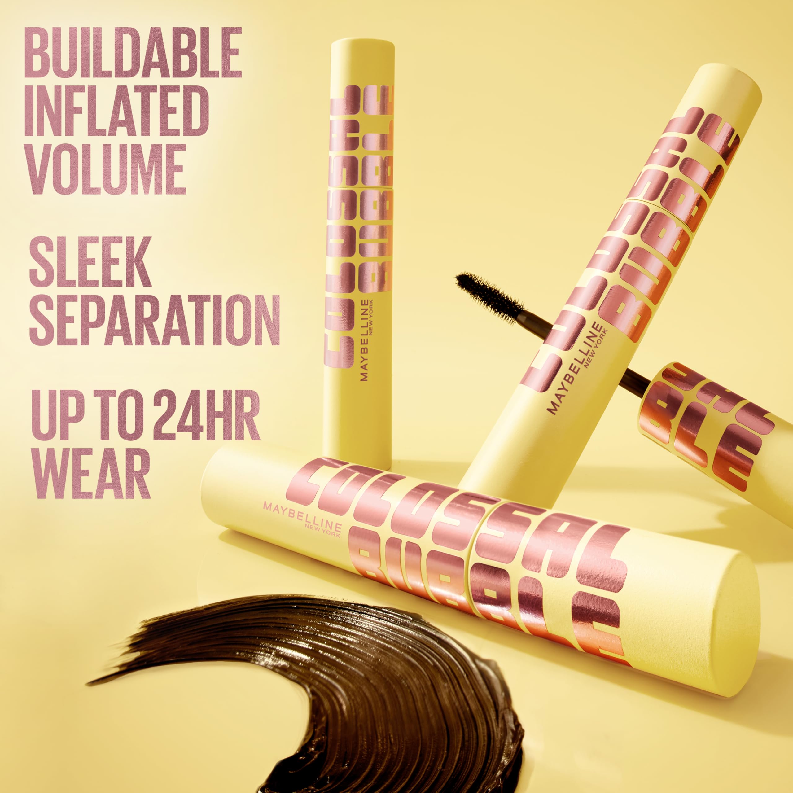 Maybelline The Colossal Bubble Washable Mascara - Buildable Volume & Length, 0.33 Fl Oz, Blackest Black, Model 0041554096071