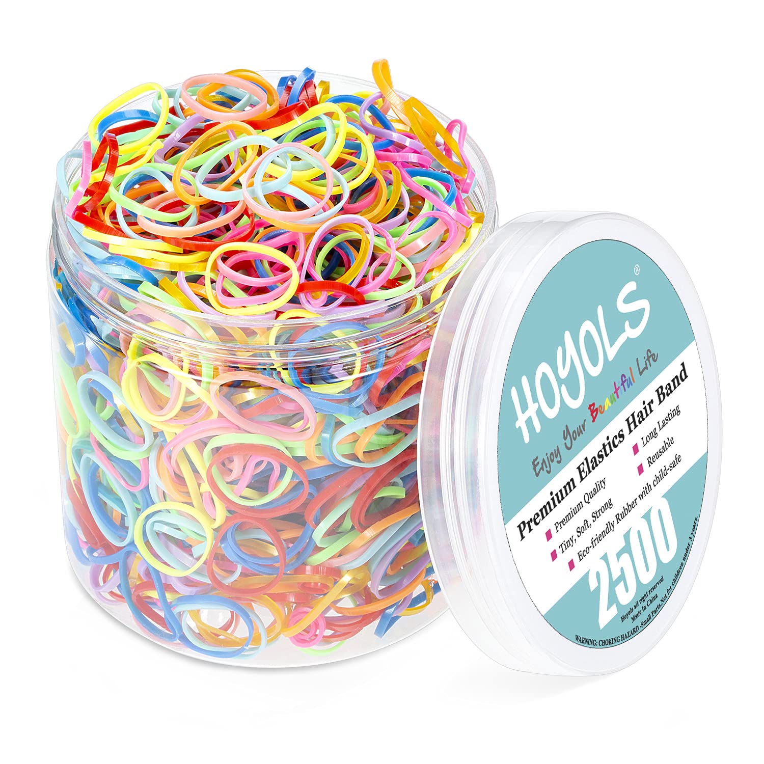 HOYOLS Mixed Color Elastic Hair Bands, 2500 Small Rubber Bands Braids for Girls Kids Women Non-Slip Tiny Soft Hair Ties Braiding