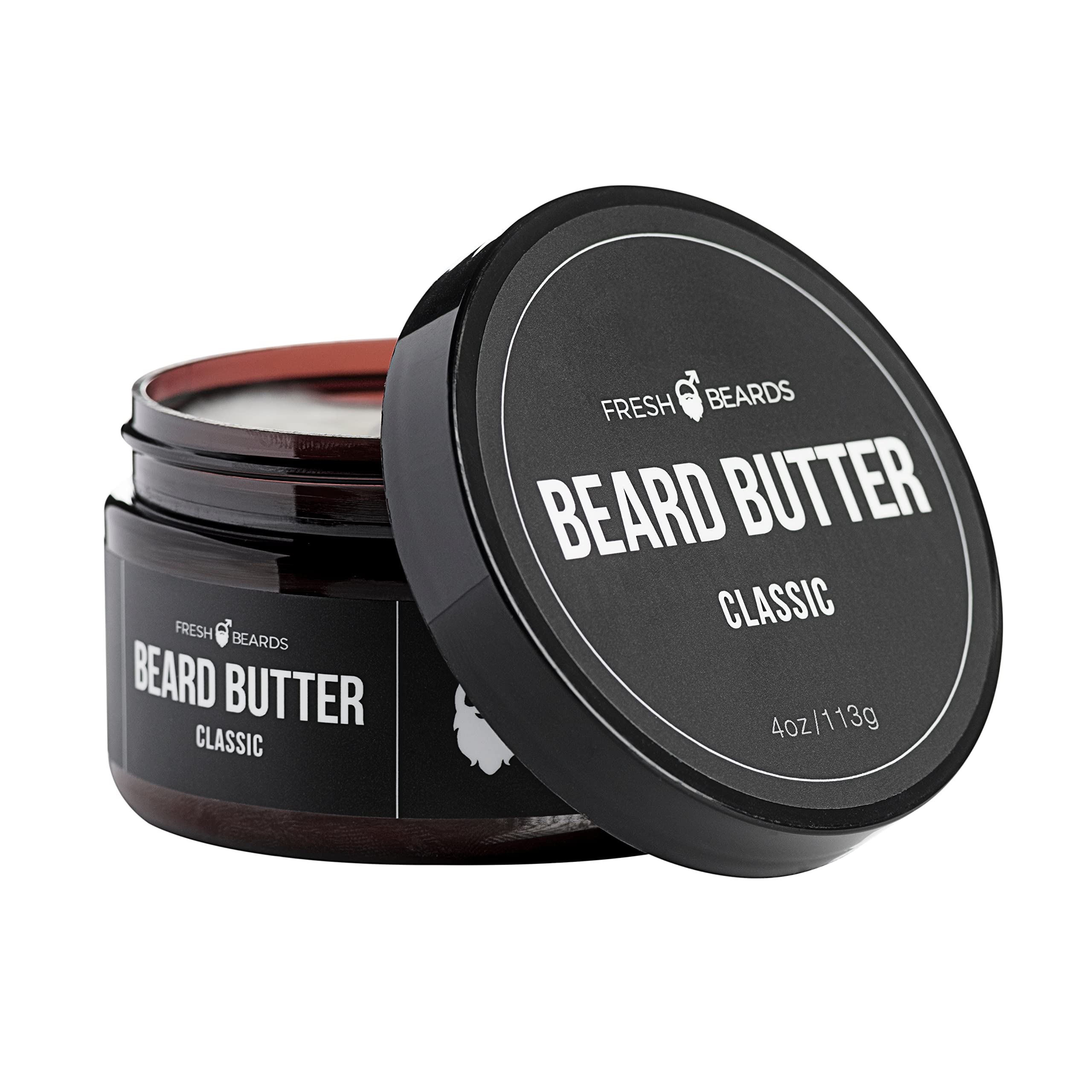 Fresh Beards Classic Beard Butter, 4 Fl Oz - Natural Mens Beard And Mustache Conditioner - Soothing Anti-Itch Moisturizer And So