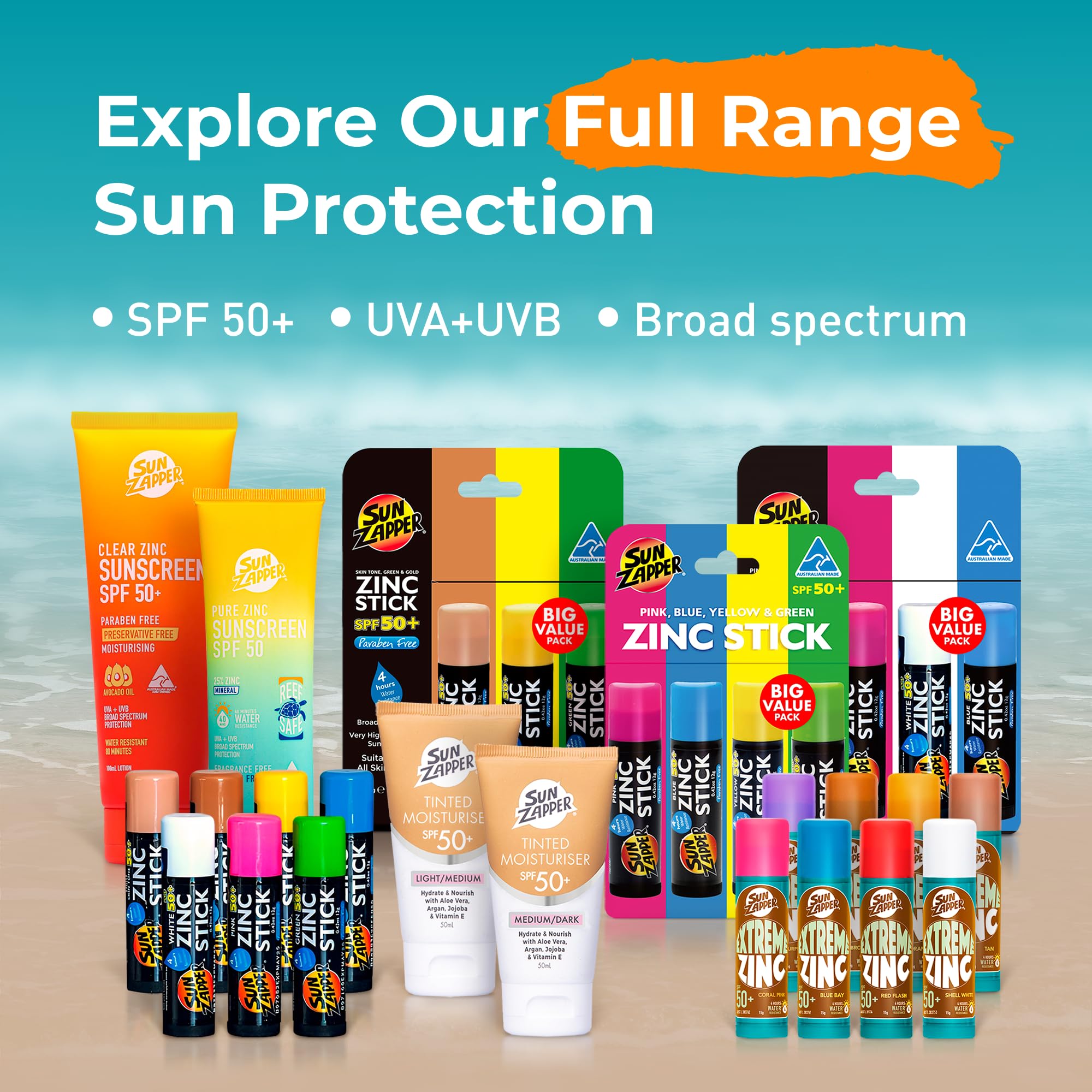 Sun Zapper Zinc Stick Mineral Sunscreen Yellow Spf 50+ Water Resistant For Face & Body, Adults, Kids (042 Oz, 12G) Broad Spectru