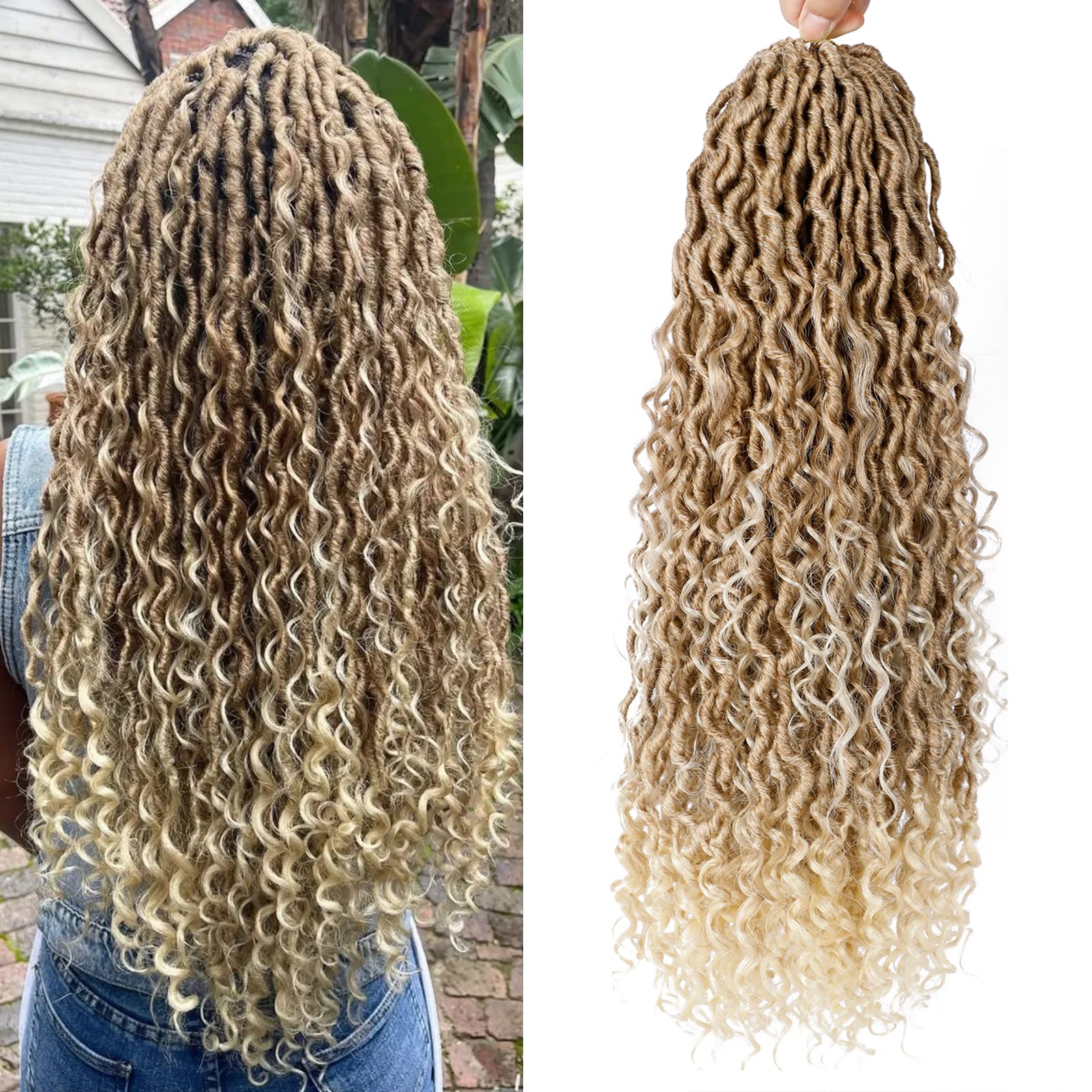 Goddess Locs Crochet Hair 22 Inch 7 Packs Ombre Blonde Boho Faux Locs Crochet Hair for Black Women Pre Looped Crochet Locs with 