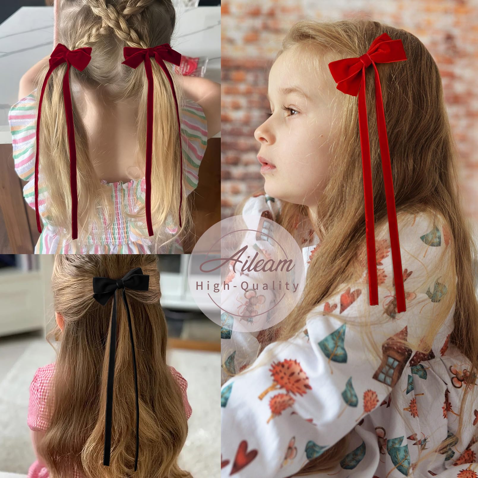 6Pcs Velvet Hair Bows Ribbon Hair Clip Ponytail Holder Accessories Slides Metal Clips Hair Bow For Women Girls Toddlers Teens Ki