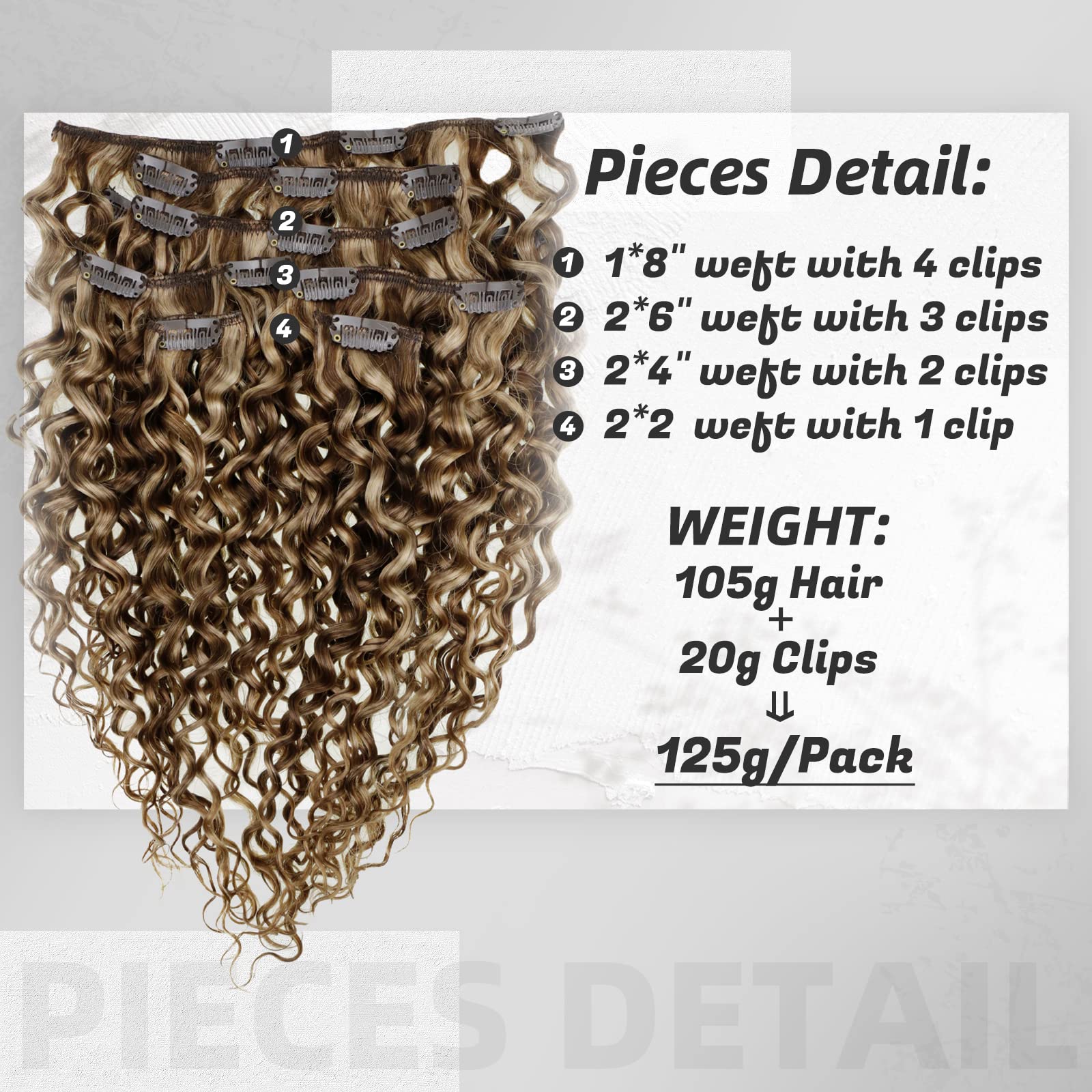 Hetto Loose Curly Hair Extensions Clip in Real Human Hair 20 Inch Natural Wavy Clip in Hair Extensions Human Hair Blonde Highlig