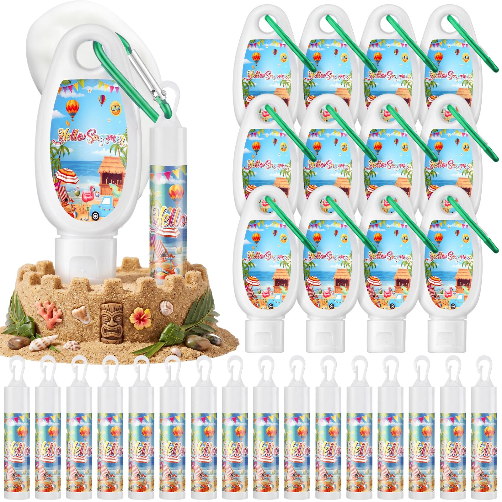 Demissle 12 Sets Hello Summer Travel Size Sunscreen and Sunscreen Lip Balms Spf Hello Summer Pool Wedding Party Favors Sunblock 
