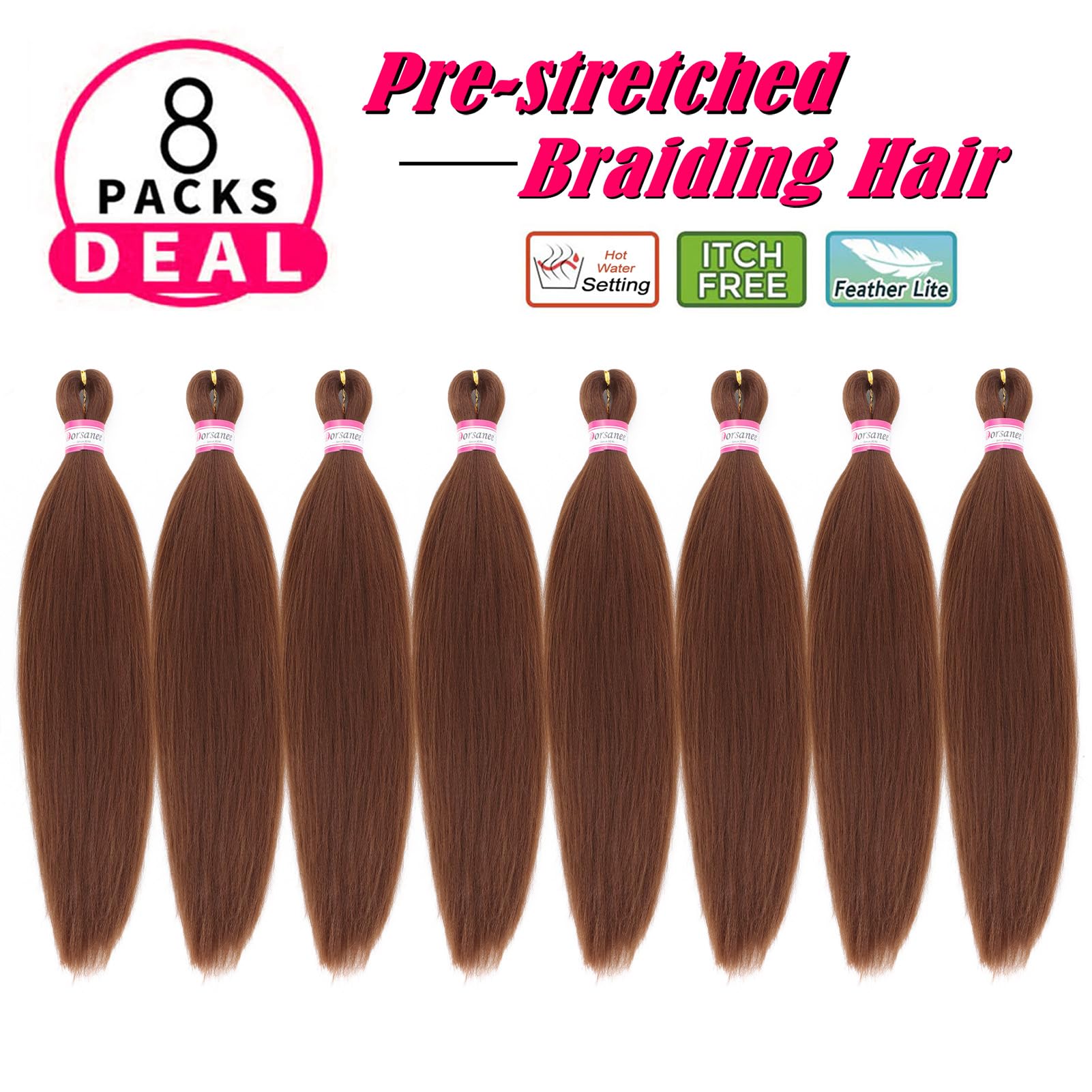 Dorsanee Brown Braiding Hair Pre Stretched 20 Inch 8 Packs Braiding Hair Extensions For Crochet Box Braids Twists Locs Hair Soft
