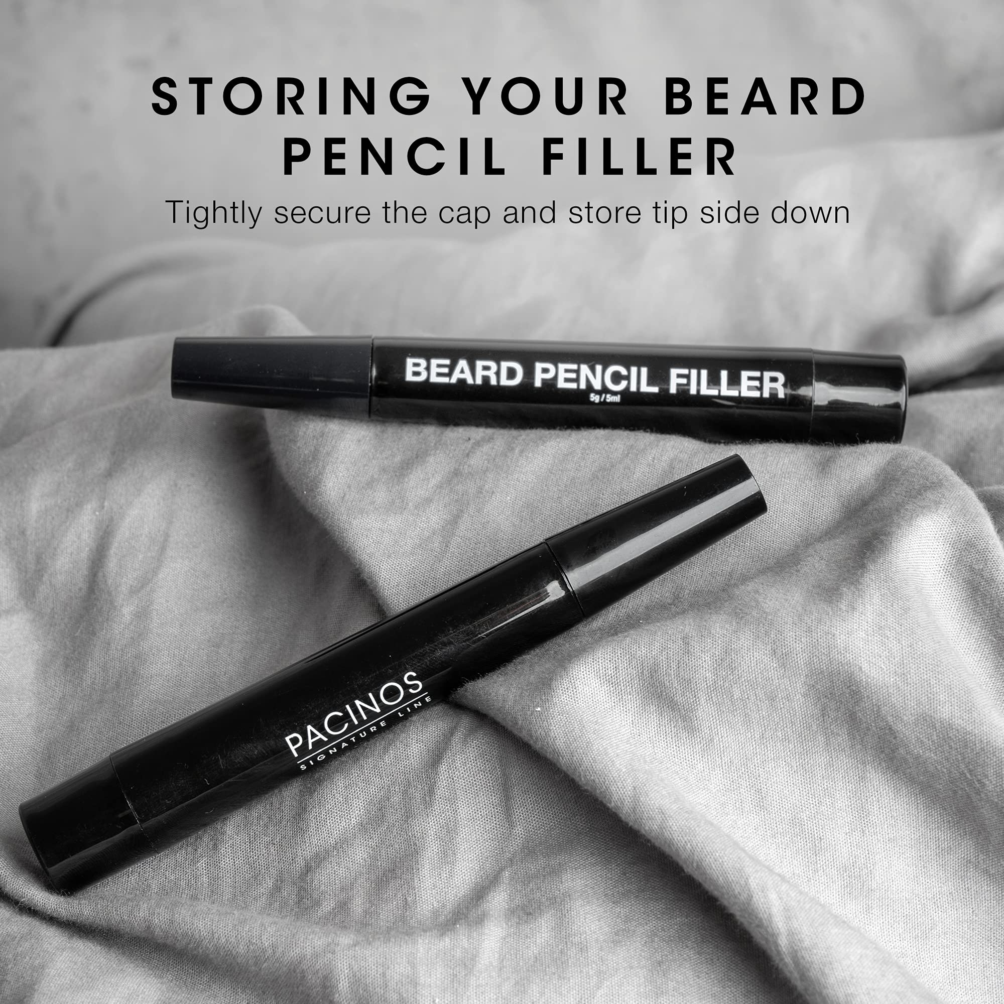 Pacinos Beard Pencil Filler - Water Proof, Long Lasting Coverage & Natural Finish - Beard, Moustache & Eyebrows - Micro-Fork Tip