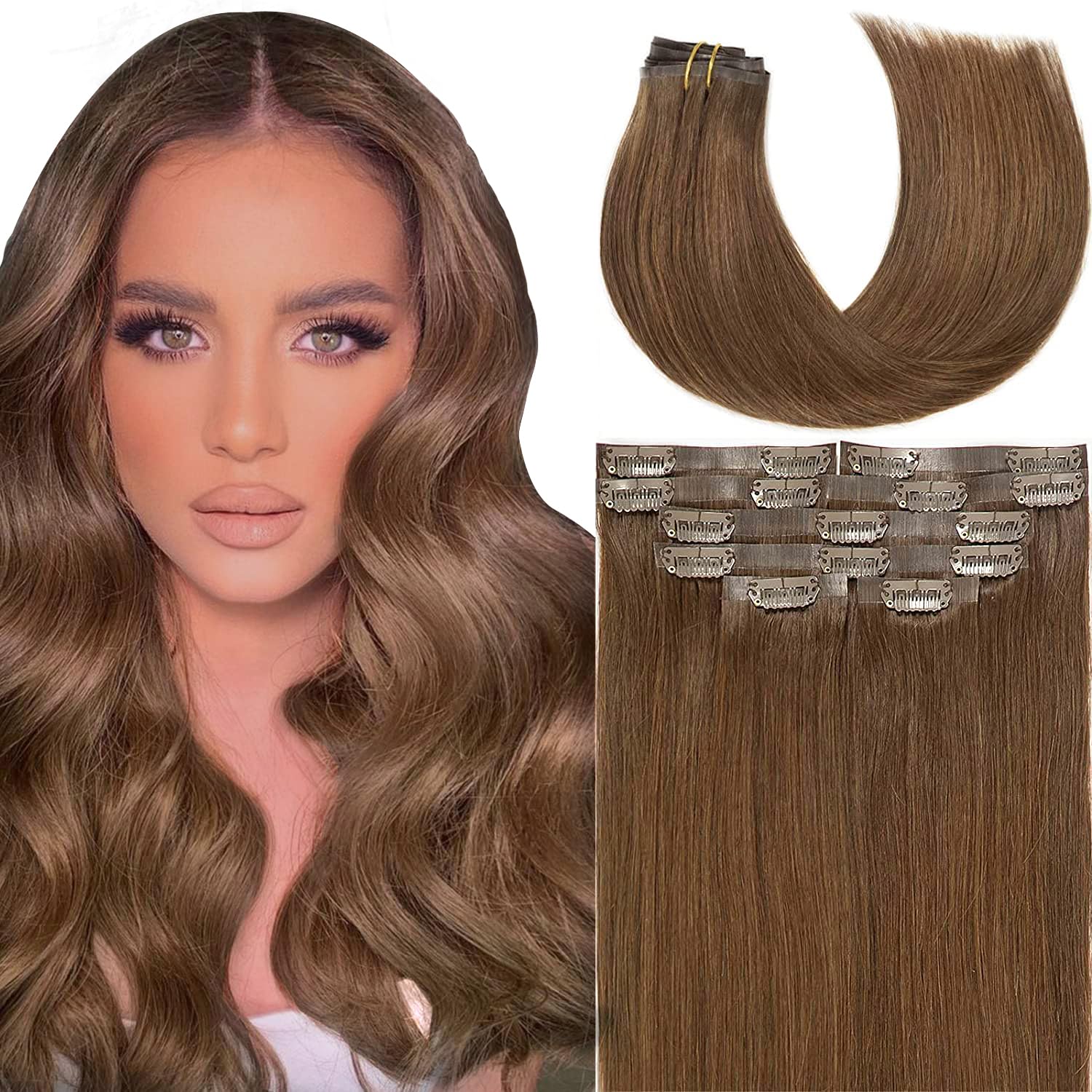 Lacer Hair Seamless Clip In Human Hair Extensions 9A Grade Virgin Hair Clip Ins With Invisible Tape Weft #4 Chocolate Brown Colo