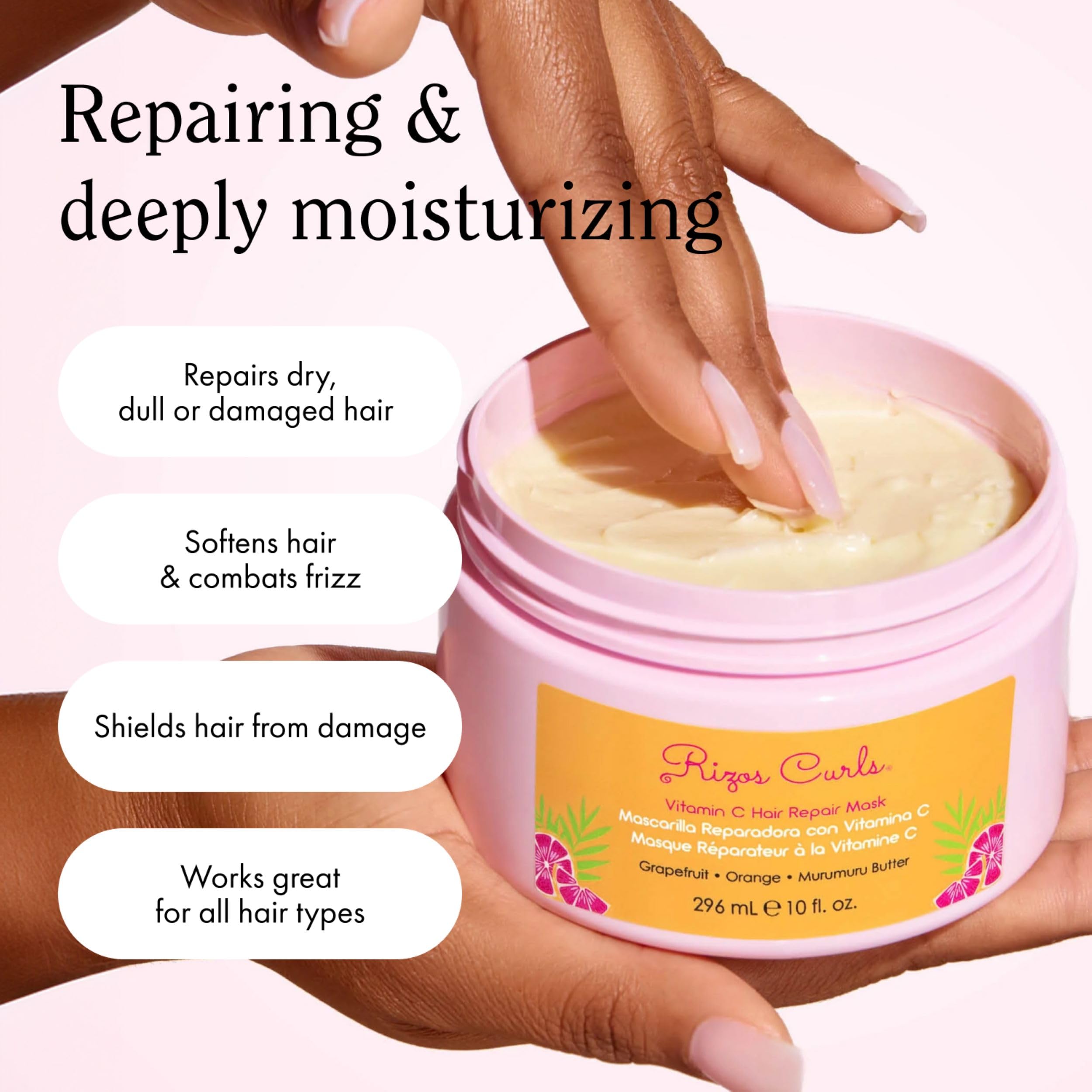 Rizos Curls Vitamin C Hair Repair Mask, Deeply Moisturizes & Hydrates, Softens & Minimize Frizz While Adding Shine, For Dry Dama
