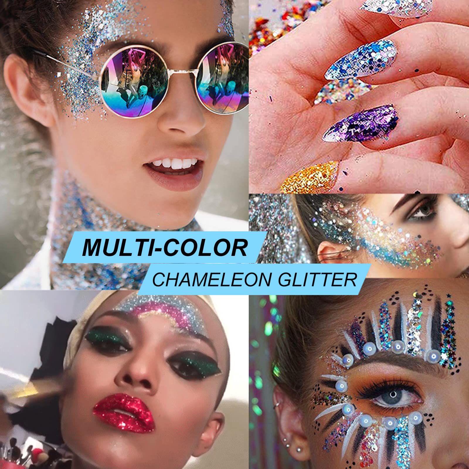 Holographic Body Glitter Gel for Face, Body, Nail, Super Long Lasting Waterproof Quick Dry Liquid Chunky Green Glitter for St. P