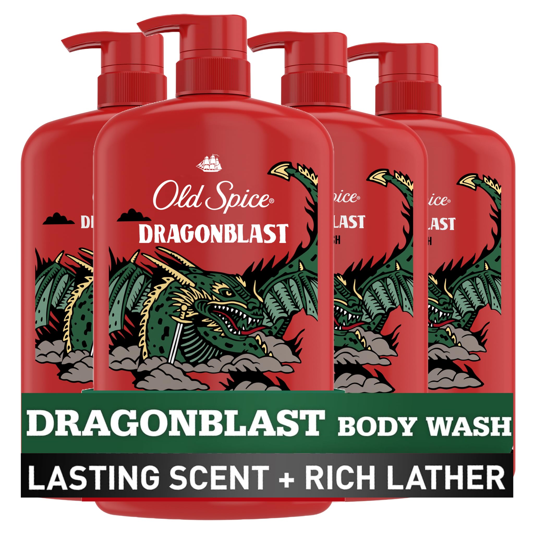 Old Spice Body Wash for Men, 3X Defense, 24/7 Shower Fresh with Long Lasting Lather, Dragonblast Scent, 33.4 fl oz (Pack of 4)