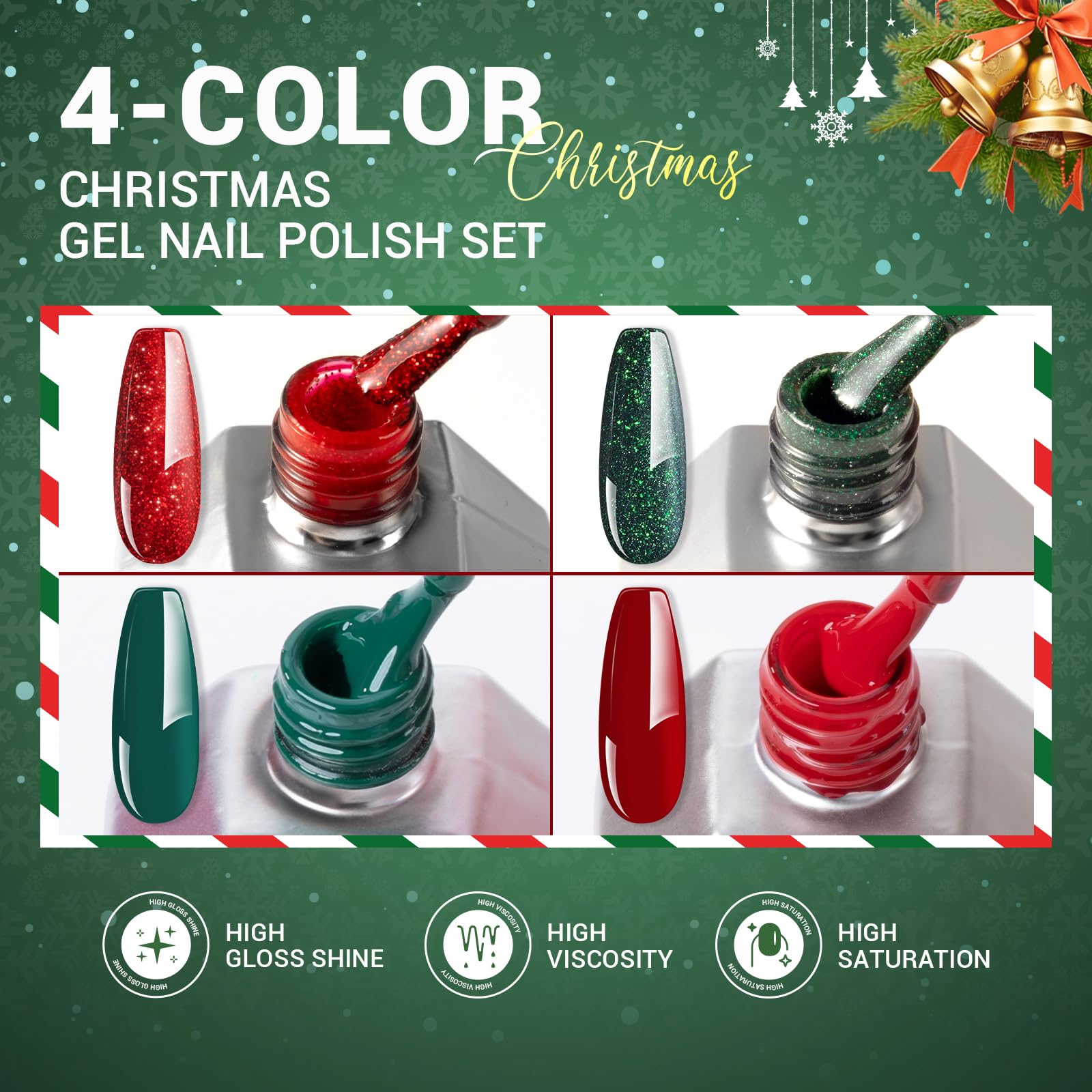 Melodysusie 15Ml Christmas Gel Nail Polish Set: Christmas 4 Colors Green And Red Gel Polish Nails Soak Off Uv Led Christmas Gel
