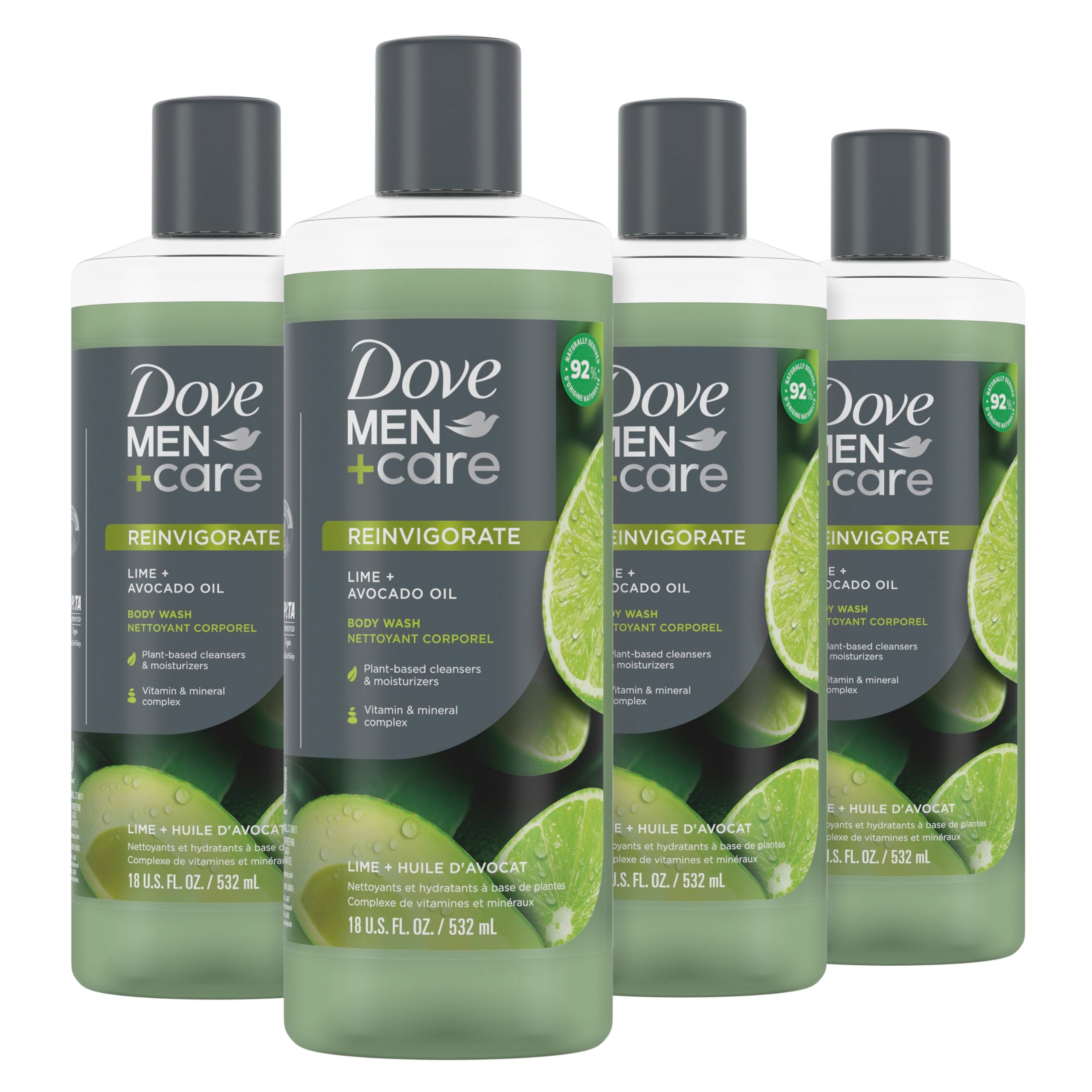 Dove Men + Care Body Wash Lime + Avocado Oil 4 Count To Rebuild Skin In The Shower With Plant-Based Cleansers And Moisturizers 1