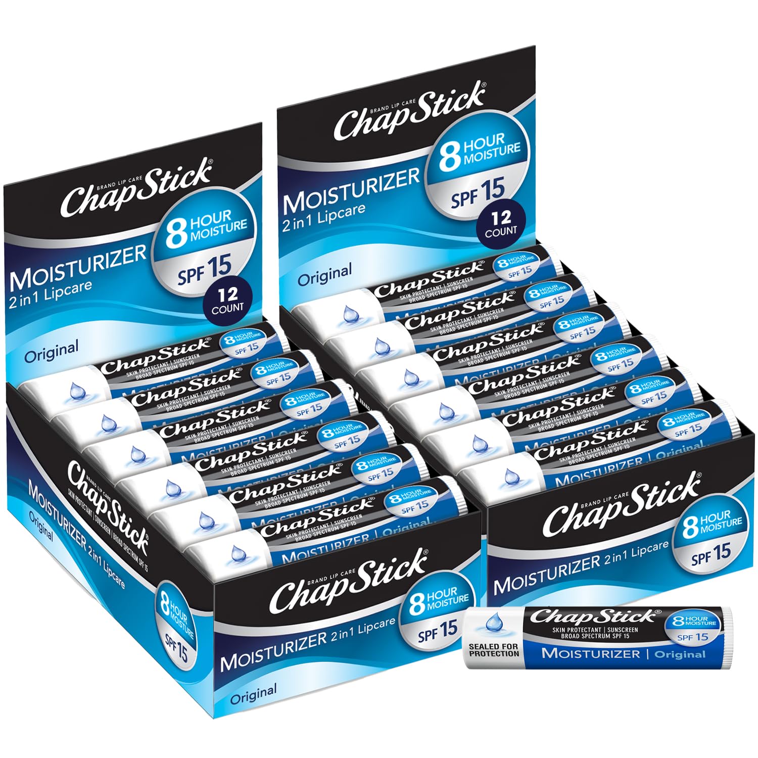 Chapstick Bulk SPF Lip Balm 24-Count -  Original 2-in-1 Lipcare with SPF 15, Ultra Hydrating Formula with Aloe Vera and Vitamin 