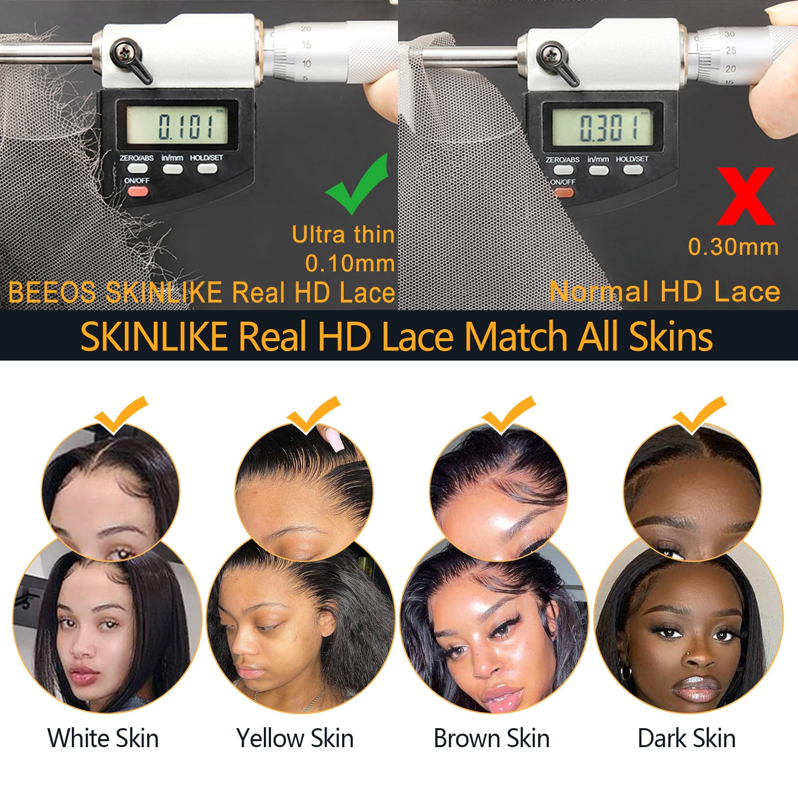 Beeos 5X5 Skinlike Real Hd Lace Closure,Straight Virgin Human Hair Closure Pre Plucked With Baby Hair Ultra-Thin Invisible Cryst