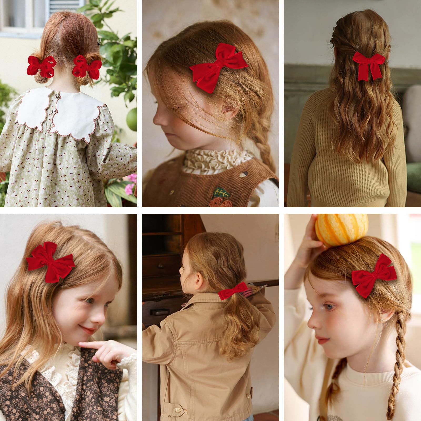 Red Velvet Ribbon Bow Hair Clip 12pcs 3in Christmas Dressy Bow Alligator Barrettes Valentines New Year Ponytail Decor Accessory