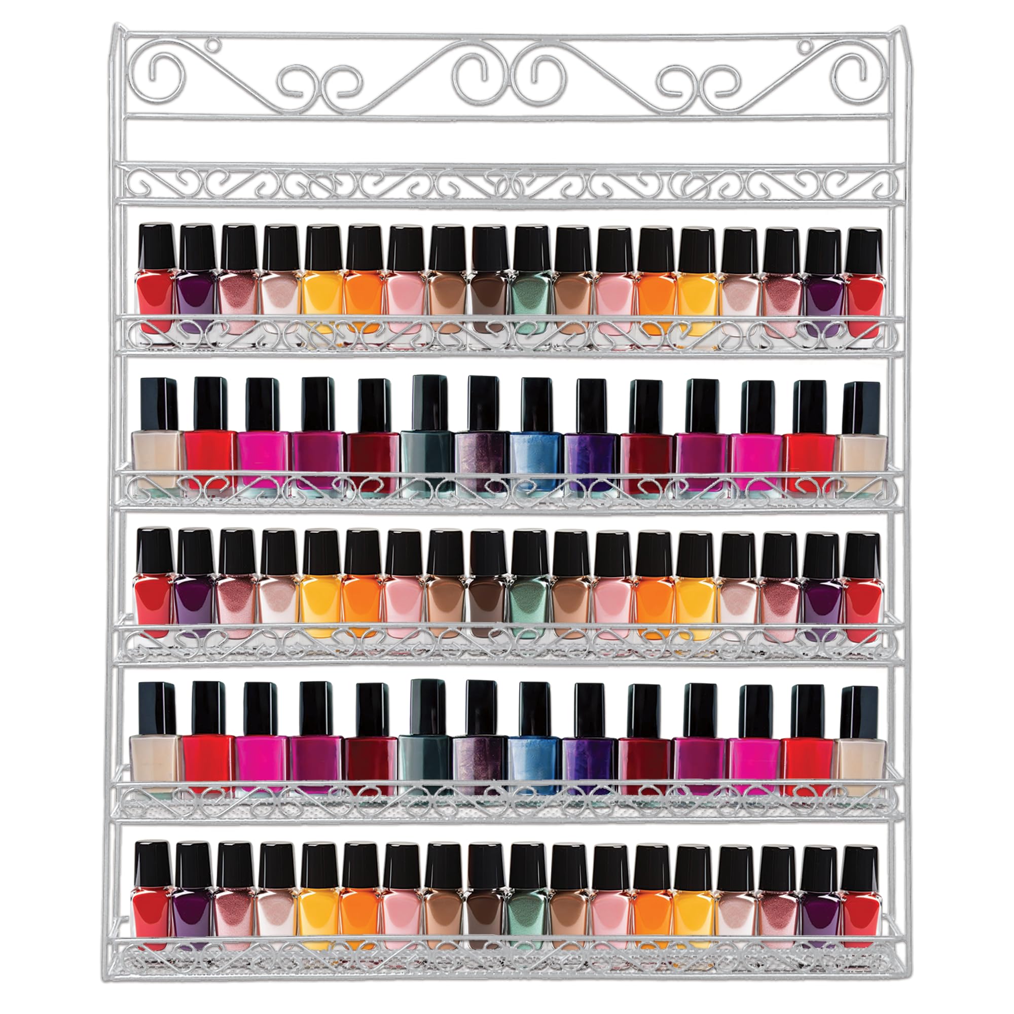 PANA 6 Tier Wall Mounted Metal Rack Shelf, Versatile Organizer for Nail Polish, Essential Oils, Kitchen Spices, and Craft Hobby 