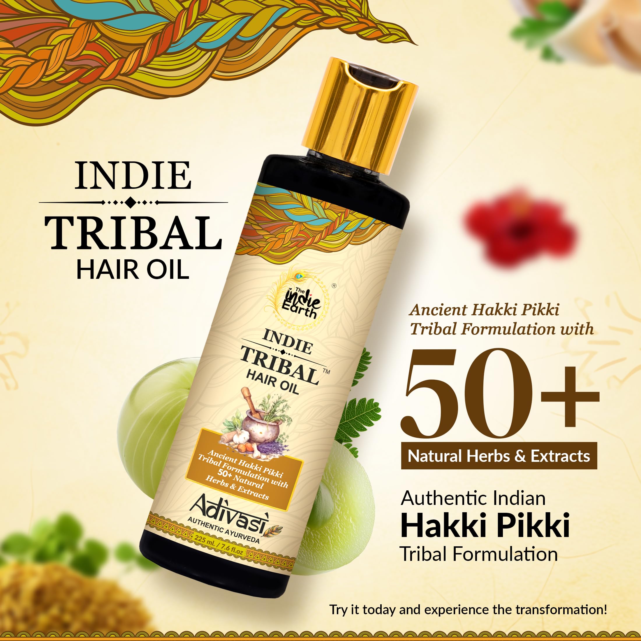 The Indie Earth Indie Tribal Adivasi Hair Oil Based On Hakki Pikki Tribes Hair Care Formula With 50+ Potent Ingredients Includin