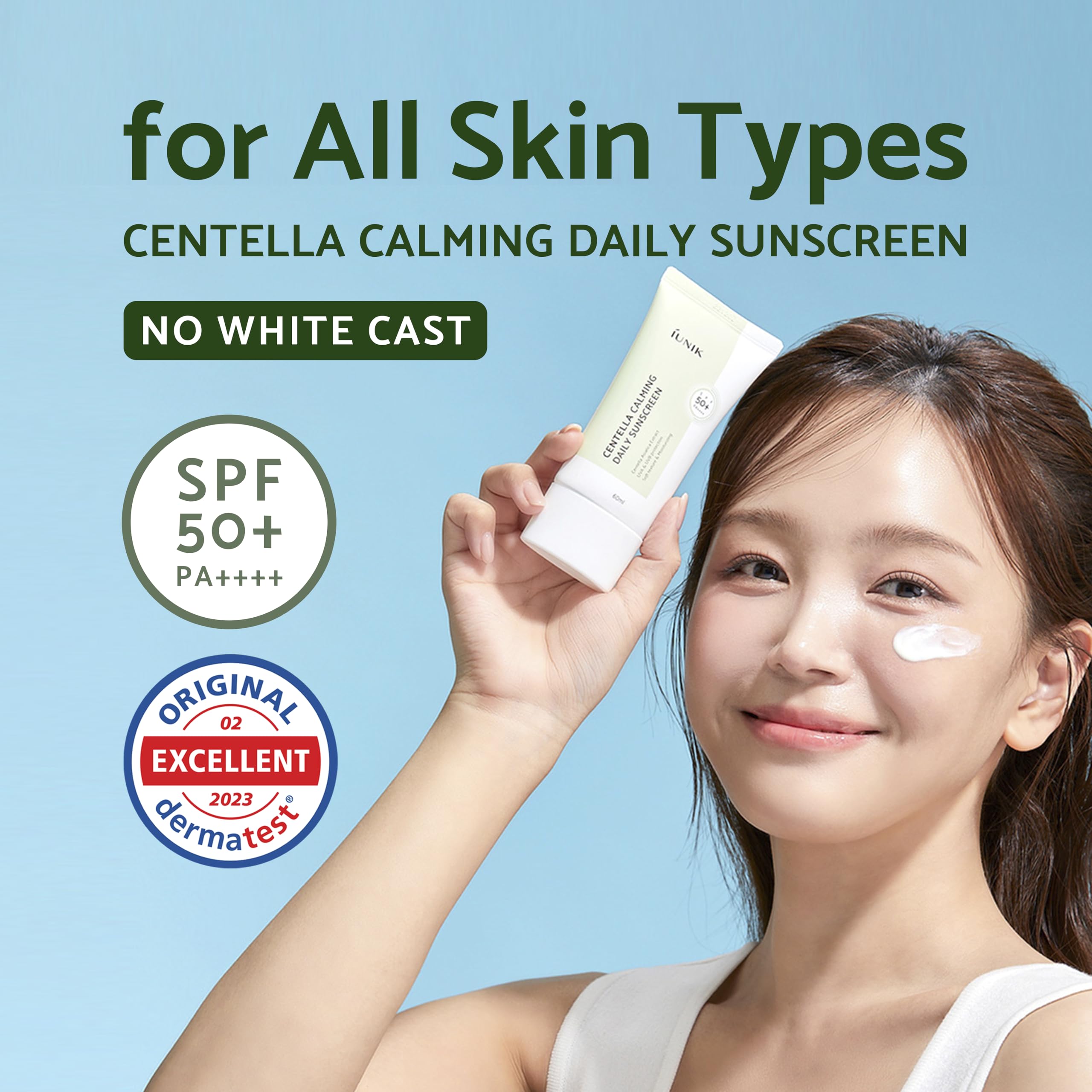 Iunik Centella Calming Moisture Daily Sunscreen Spf 50+ Pa++++ Matte & No White Cast Centella Asiatica Dry Oily Sensitive Vegan