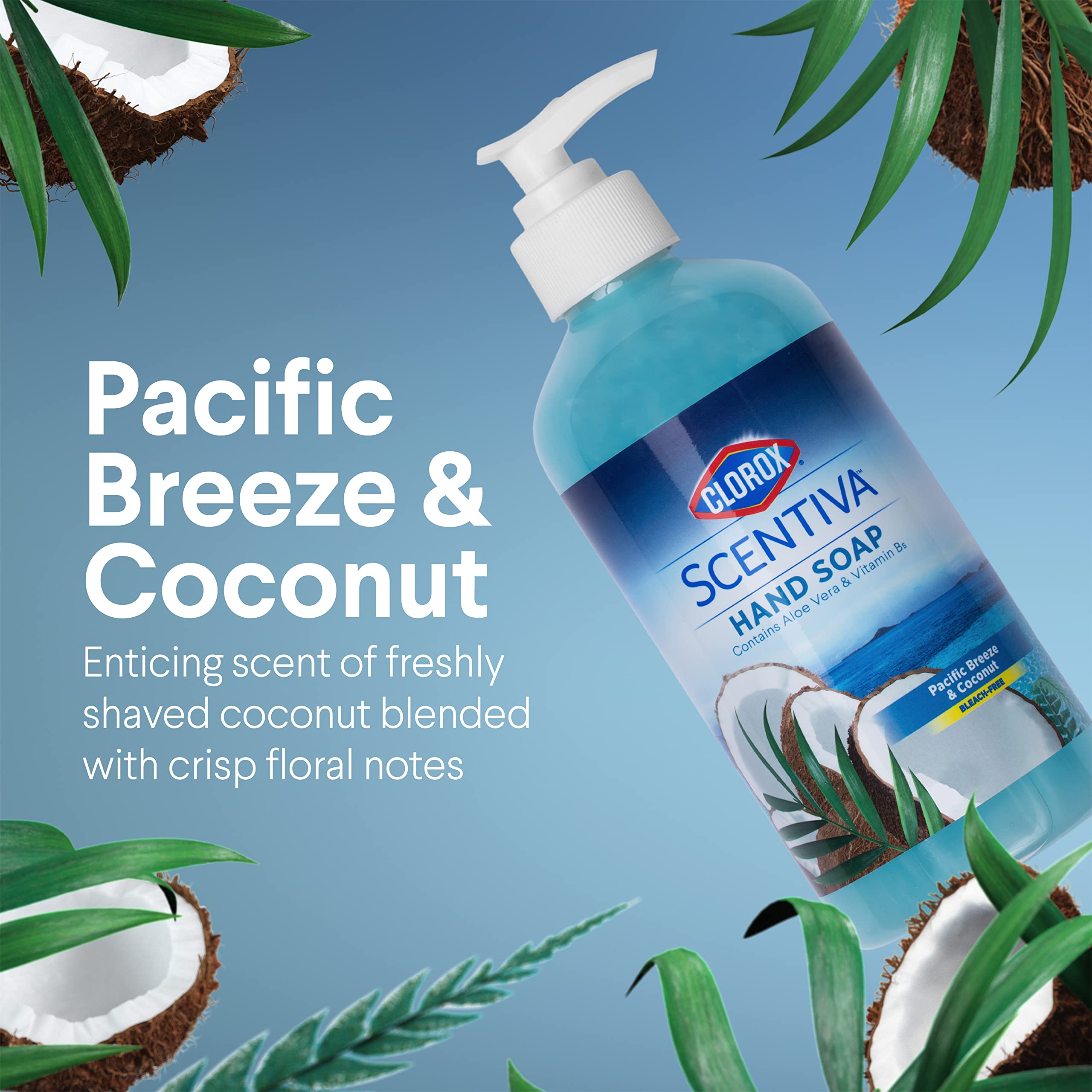 Clorox Scentiva Liquid Hand Soap - 14 oz, Pacific Breeze & Coconut, Bleach-Free, Aloe Vera & Vitamin B5, 12 Pack