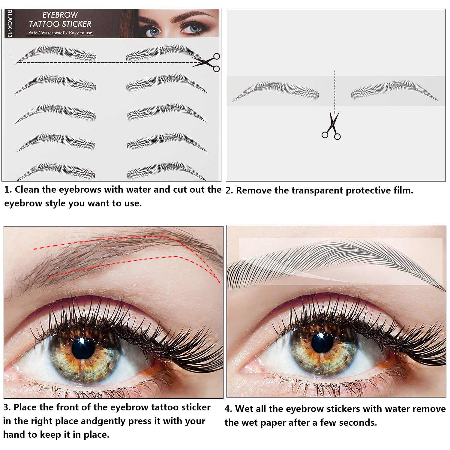 6 Sheets 4D Hair-Like Waterproof Eyebrow Stickers Eyebrow Transfers Stickers Grooming Shaping Eyebrow Sticker In Arch Style For