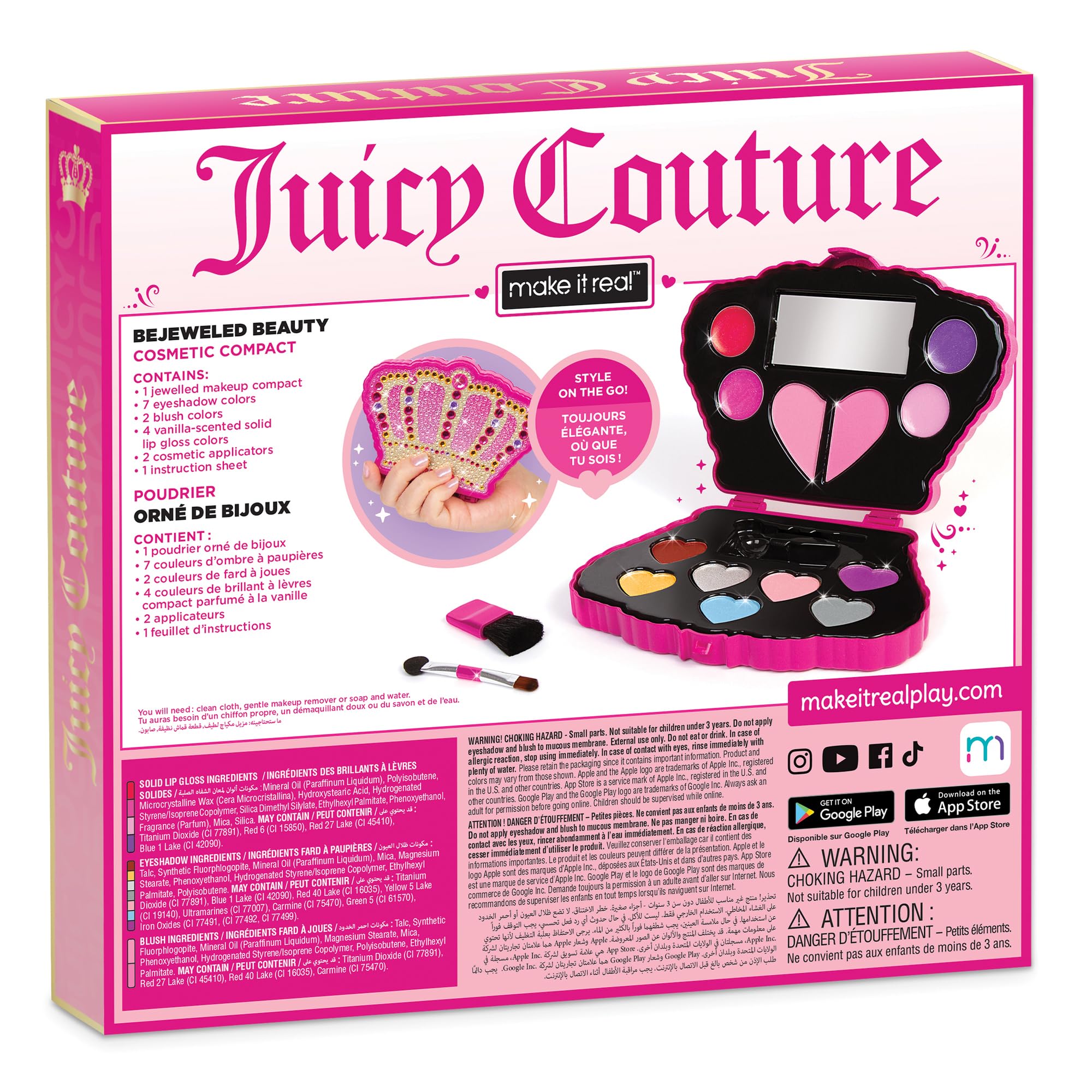 Make It Real: Juicy Couture Bejeweled Beauty Cosmetic Compact - Glam for Eyes, Lips & Face, Crown Shaped Makeup Case, Girls & Ki