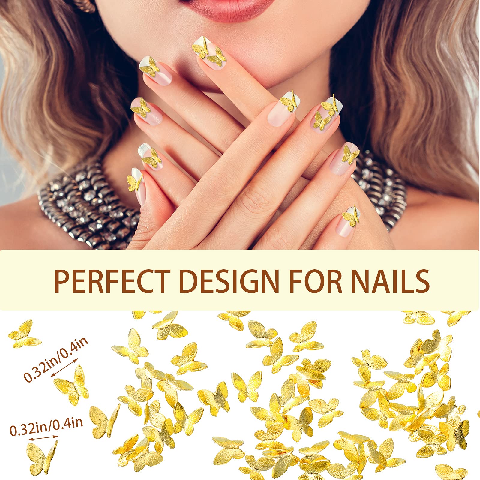 150 Pieces Gold Butterfly Nail Charm 3D Alloy Art Nail Charm Metal Glitter Nail Charm Crystal Nail Charm Cute Nail Art Supplies