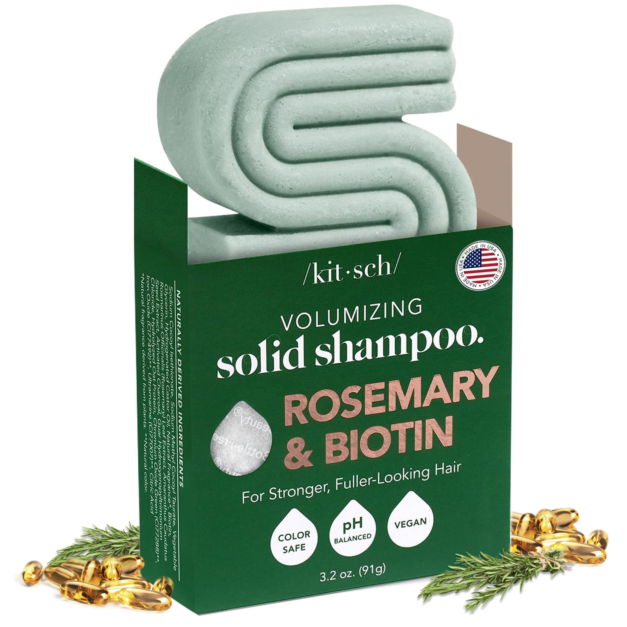 Kitsch Rosemary & Biotin Shampoo Bar - For Hair Growth, Strengthening, Thickening & Volumizing Shampoo for Women and Men - Free 