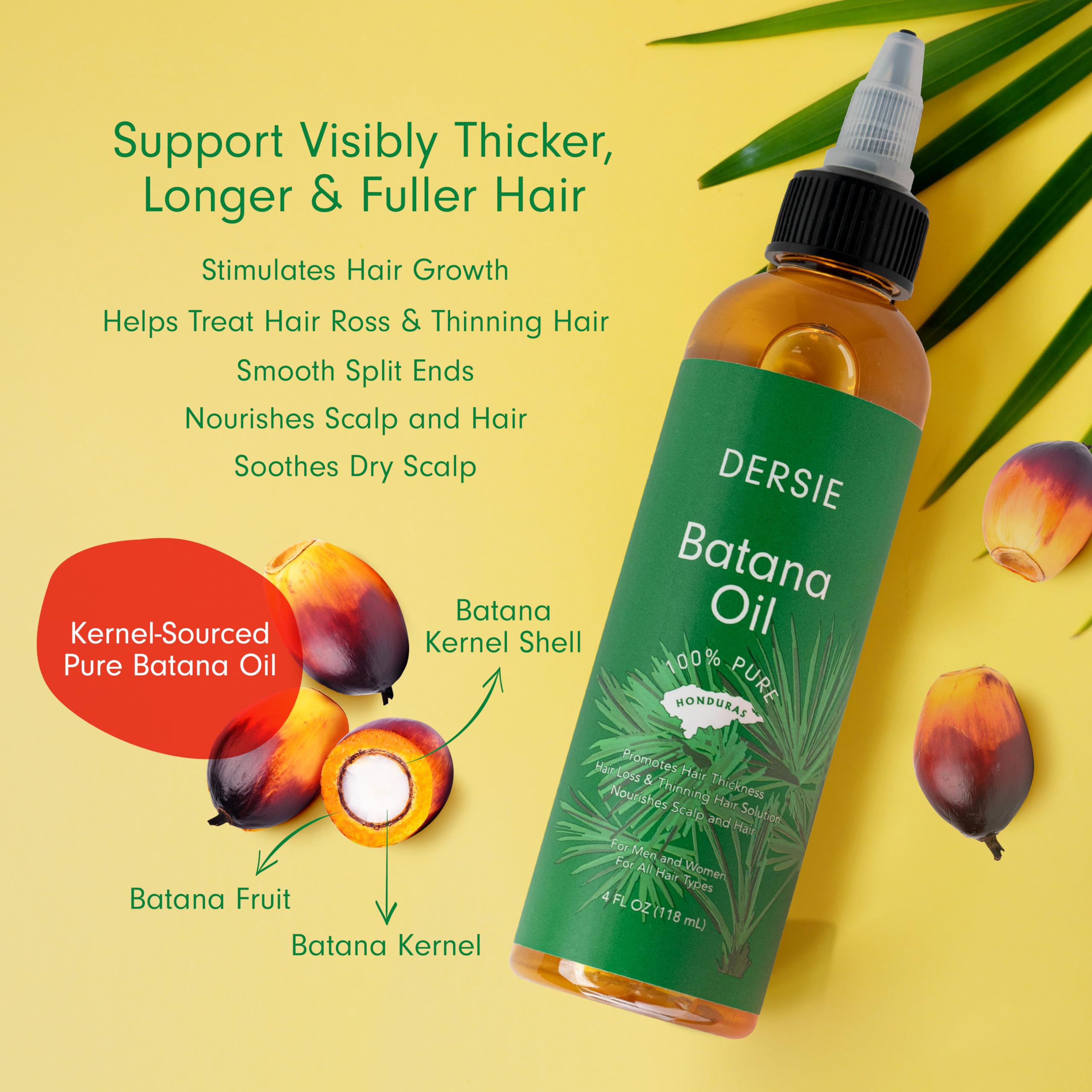 Dersie Batana Oil For Hair Growth: Dr Sebi Organic Raw Batana Oil From Honduras - 100% Pure & Natural - For Thicker & Stronger H