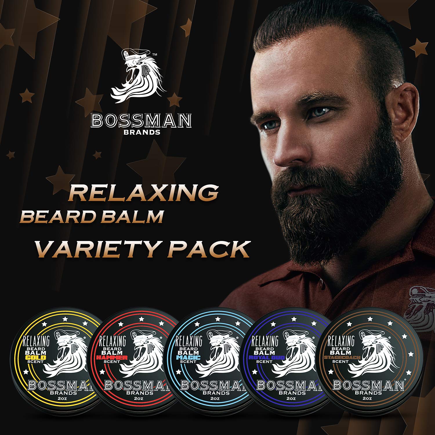 Bossman Beard Balm Variety Pack - Beard Grooming, Growth And Care Kit - Softener And Moisturizer - All 6 Scents