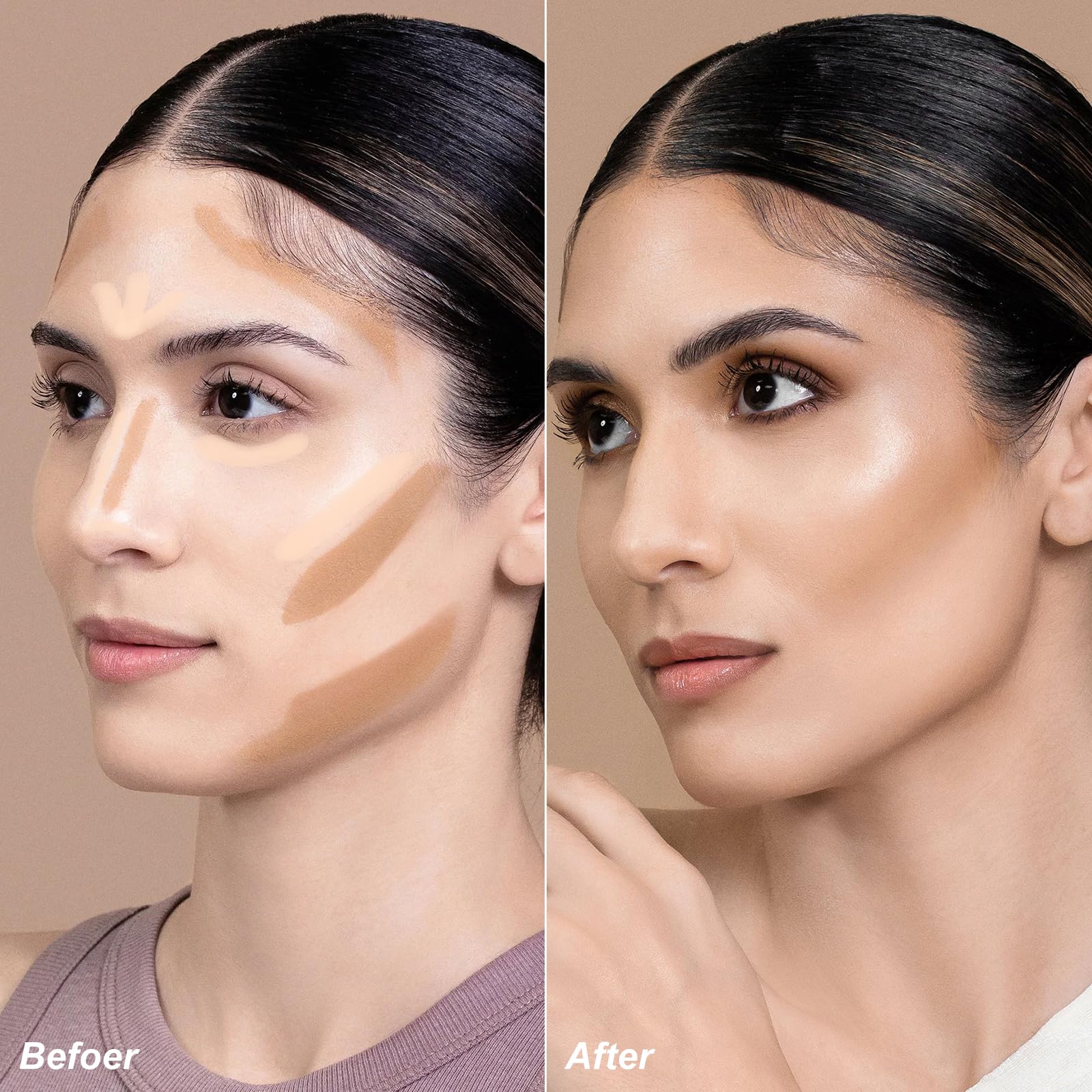 Focallure 2 In 1 Cream Bronzer And Highlighter Stick,Non-Greasy & Non-Drying Contour Pencil,Easy To Create A Natural Matte Finis