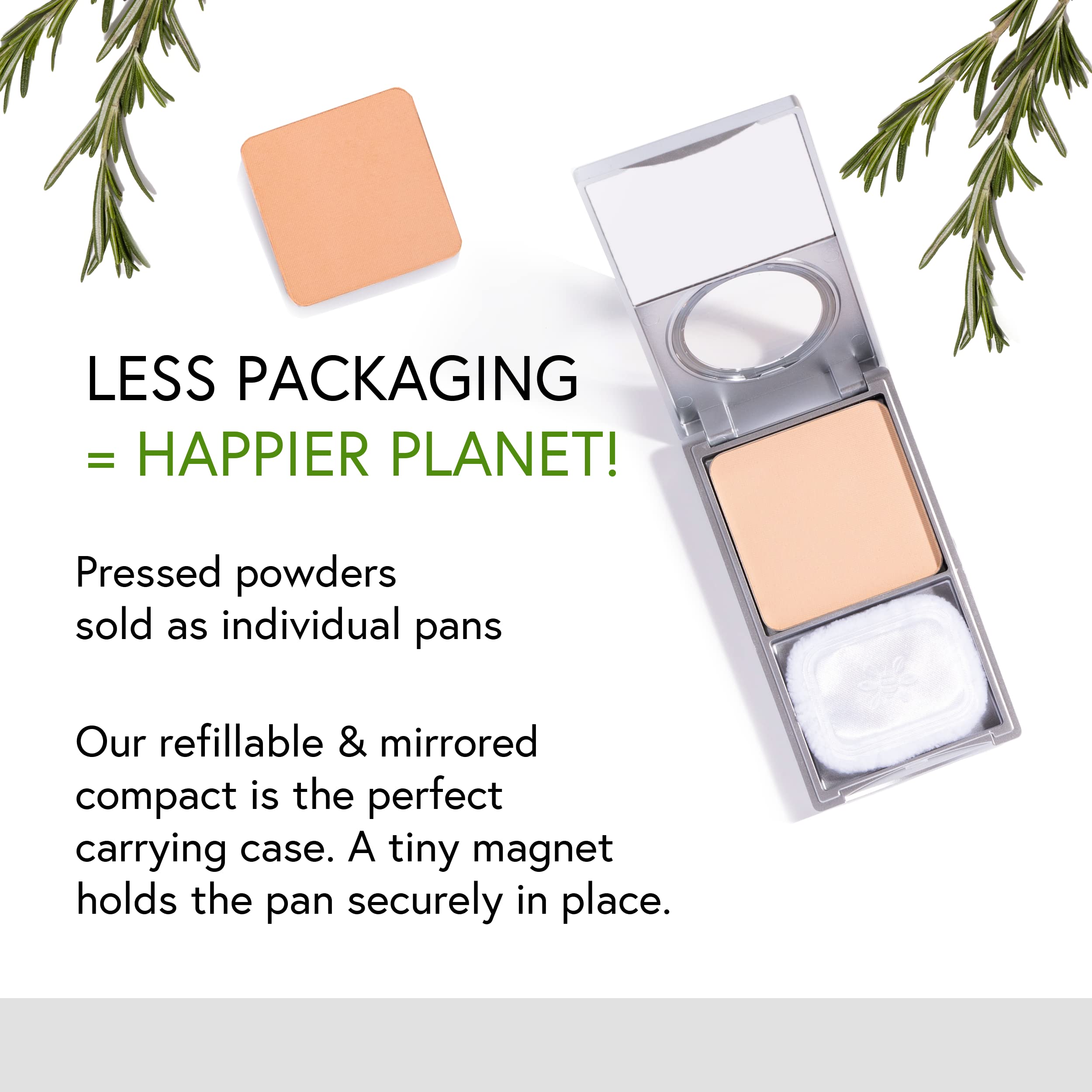 Honeybee Gardens Refillable Pressed Mineral Powder Foundation Compact With Puff & Mirror (Sold Empty) - Eco-Friendly, Travel-Fri