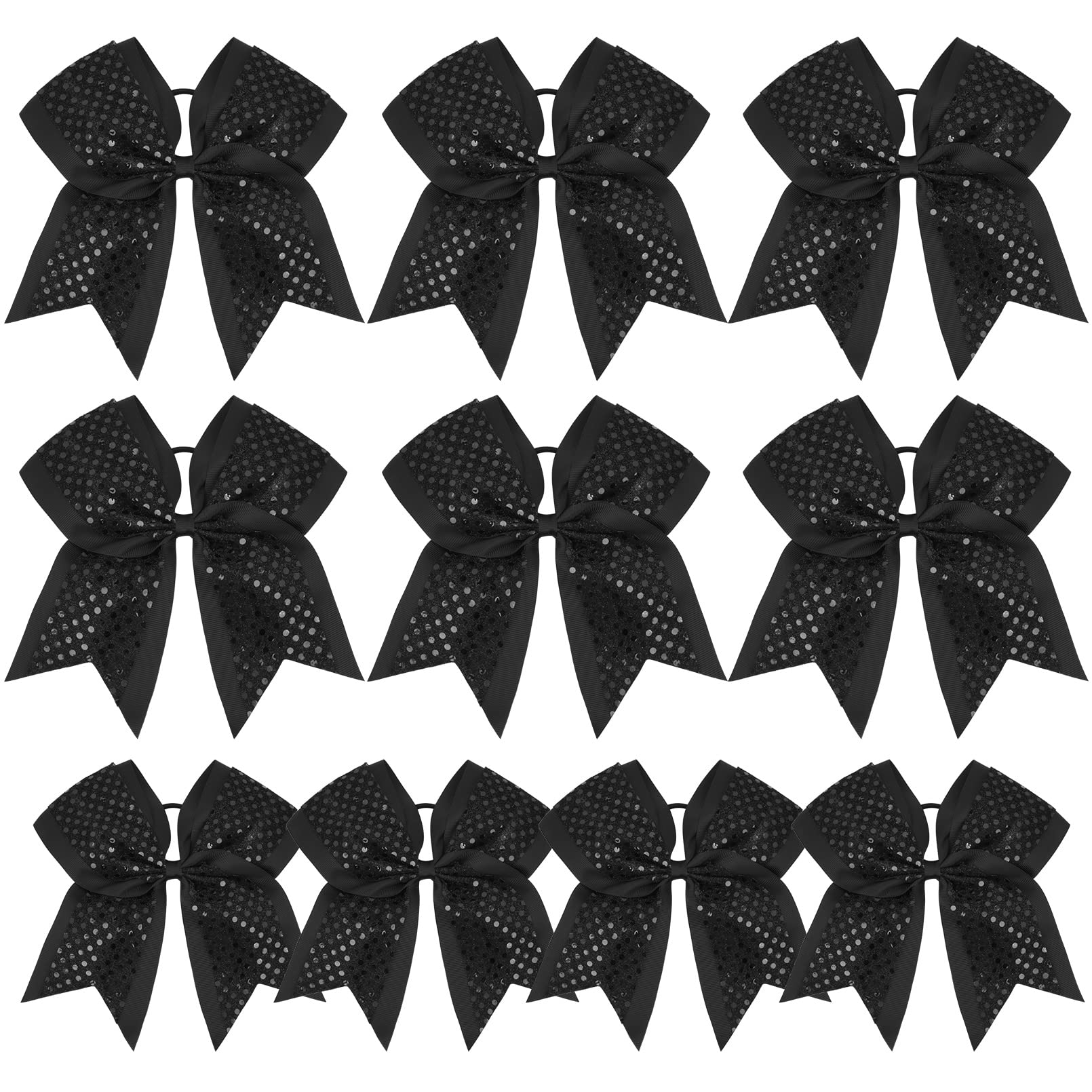 10 PCS 8'' Large Glitter Cheer Bows Shiny Girl Hair Bows Ponytail Holder Sparkly Black Cheerleading Softball Team Bow Hair Acces