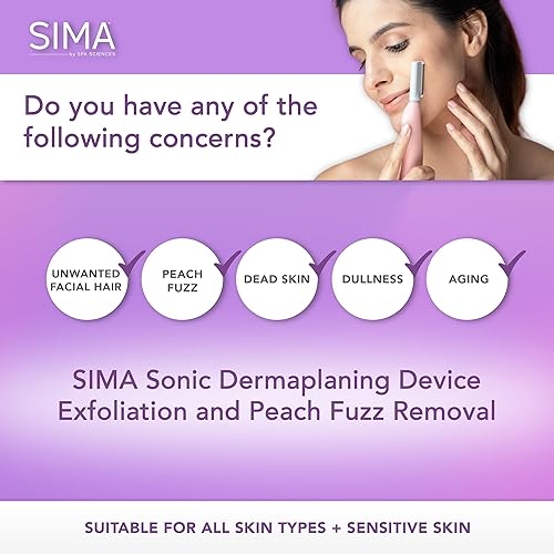 SPA SCIENCES SIMA Sonic Dermaplaning Tool - Painless Facial Exfoliation, 3 Speeds, Rechargeable, Pink, Stainless Steel, Model 860021001123