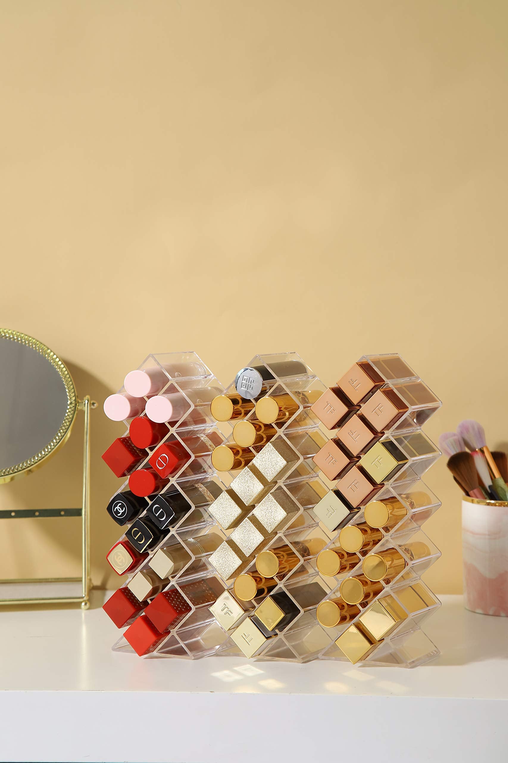Yiezi Lipstick Holder Organizer 64 Spaces Acrylic Stackable Fish Shape Lipstick Tower, Lip Gloss Storage Stand, Perfect For Lipg