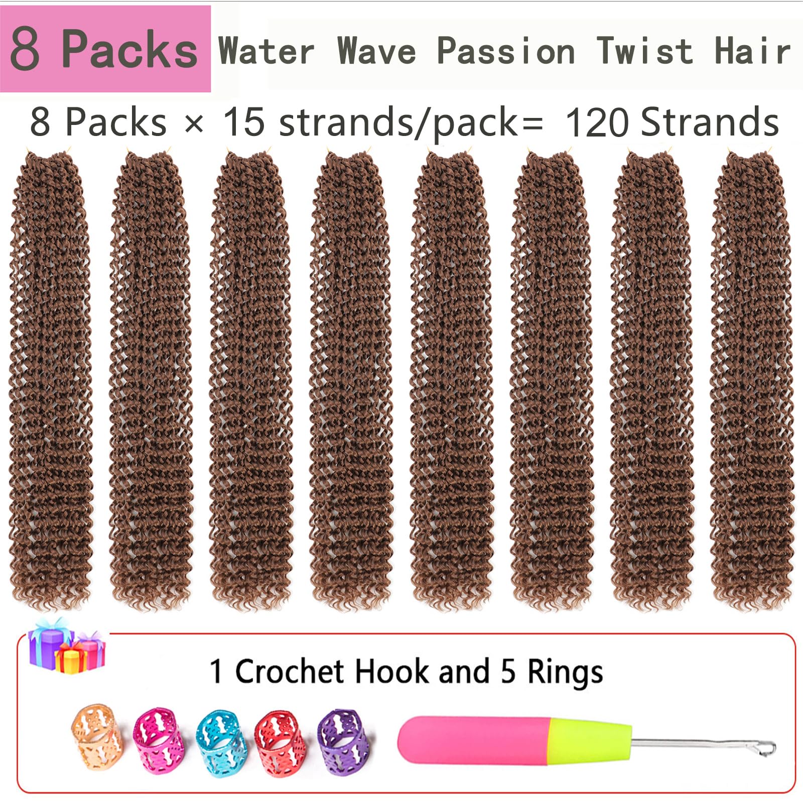 Passion Twist Hair Brown 24 Inch 8 Packs Water Wave Crochet Hair For Black Women Curly Braiding Hair Long Spring Twist Hair Synt