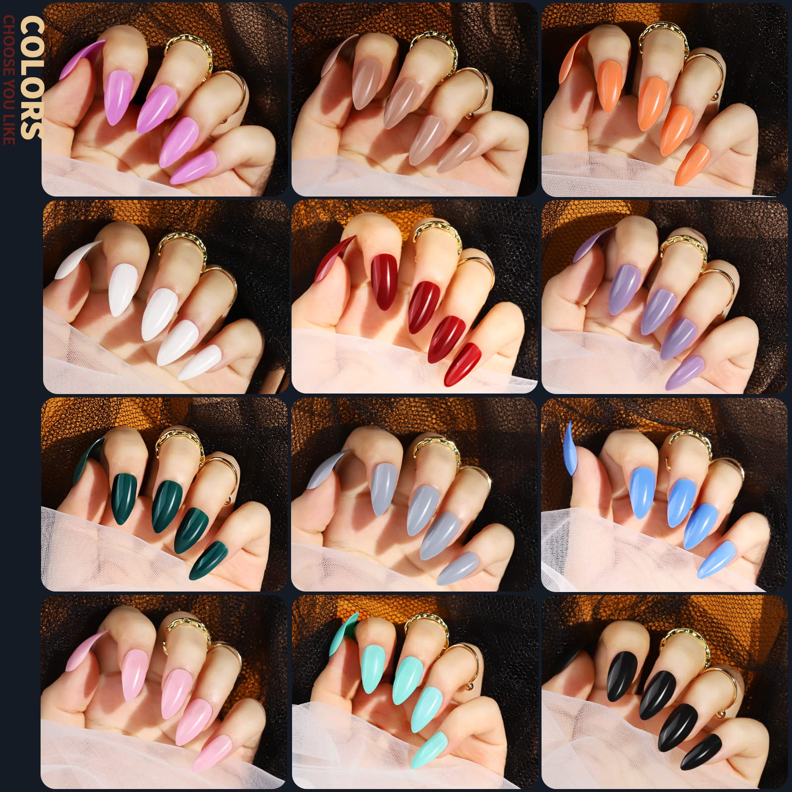 Teenitor 12 Colors Almond Press On Nails Short Length, Almond Shaped Press On Nails With Glue, Press On Nails Medium Almond, Alm