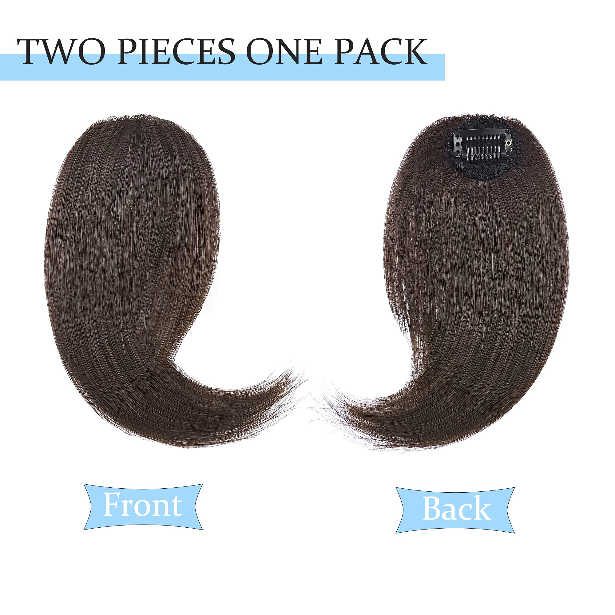 SEGO Side Bangs Clip in Bangs 100% Real Human Hair 10 inch 2PCS French Bangs Wave Fringe Swept Natural look Hair Piece 15g/Pcs -