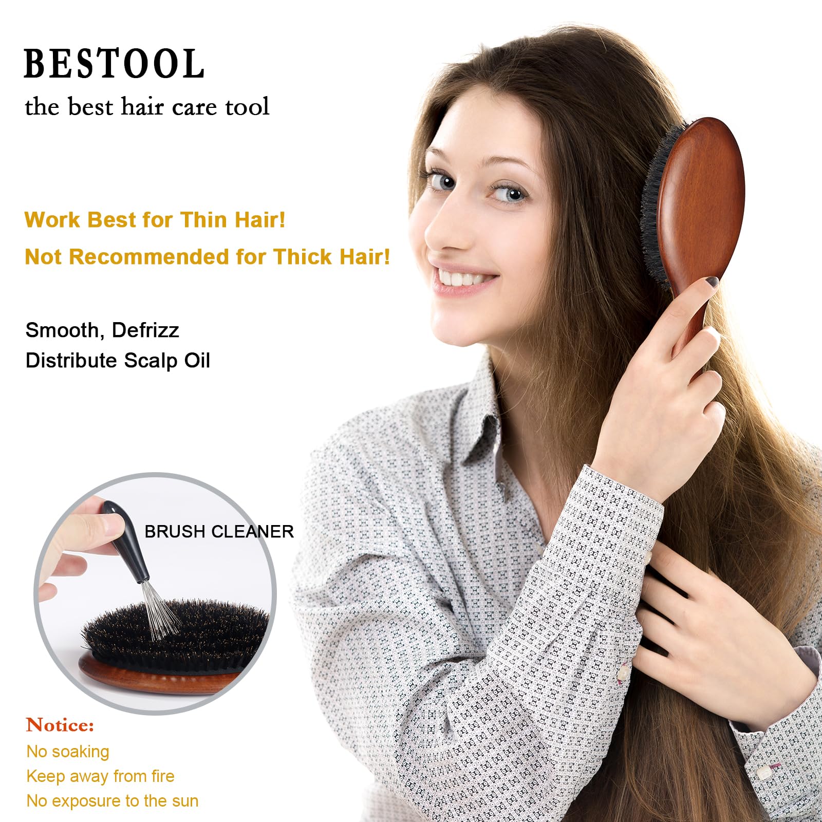 Bestool Hair Brush, Boar Bristle Hair Brushes For Women Men Kids, Boar Bristle Brush For Hair Smoothing, Everyday Brush Enhances