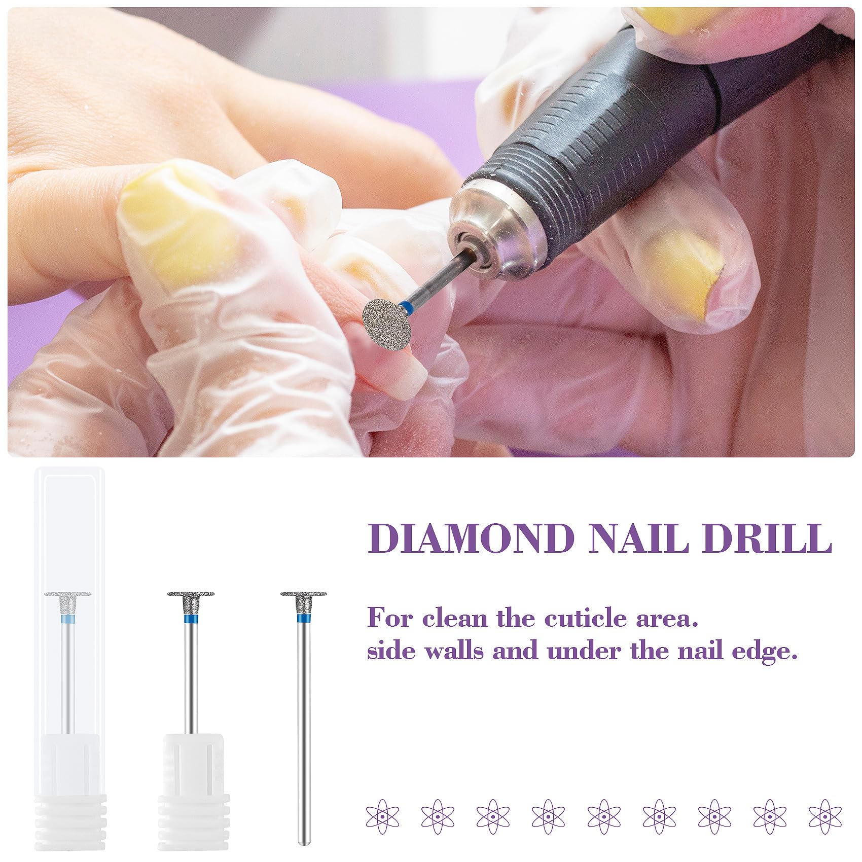 Oiiki 3Pcs Nail Drill Bits For Acrylic Nails, Diamond Nail Bits, Manicure Grinding Head Tools For Nail Art