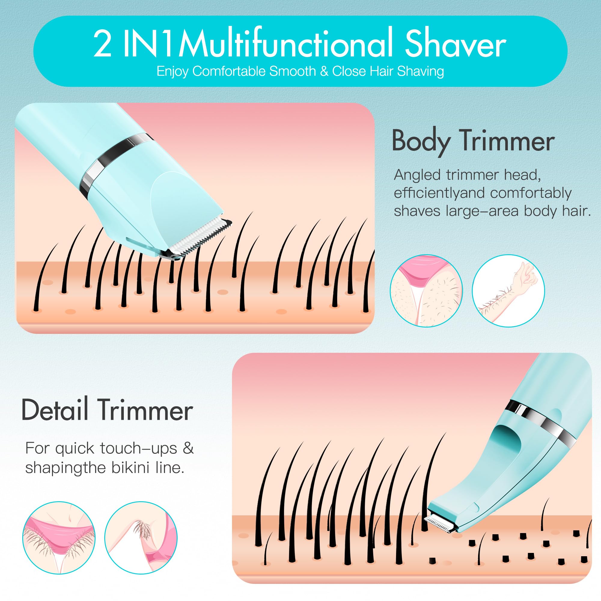 Electric Bikini Trimmer For Women - 2 In 1 Electric Lady Clipper Pubic Hair Groomer Painless Hair Removal Razor Body Shaver, Por