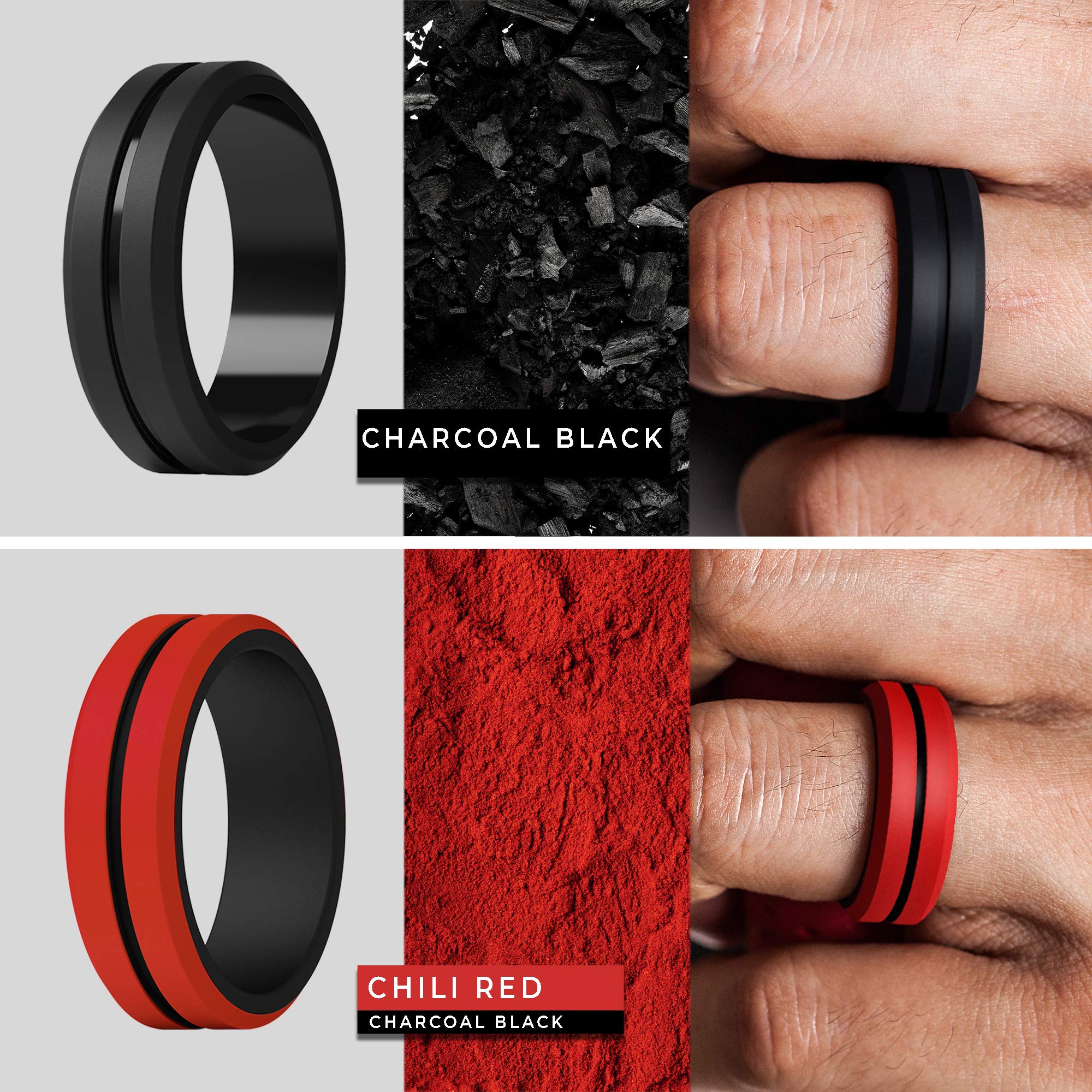 ThunderFit Silicone Wedding Rings for Men, Brushed Top Middle Engraved Line Rubber Engagement Bands 8.2mm Wide 2.5mm Thick - 1/4