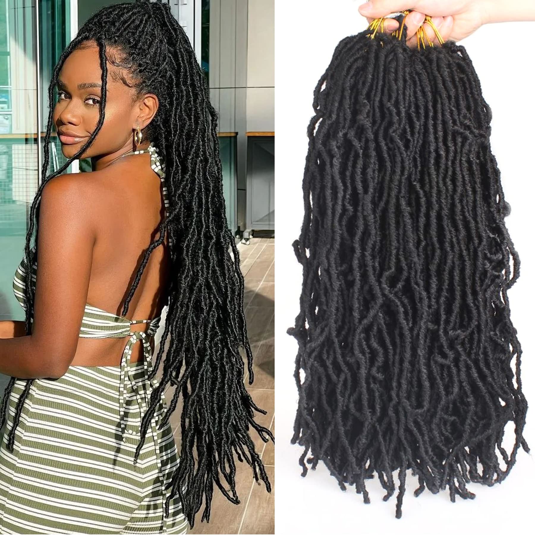 Xtrend 7 Packs Black New Faux Locks Crochet Braids Hair 18 Inch Synthetic Soft Dreads Braiding Hair 18Strands Fashion Faux Locks